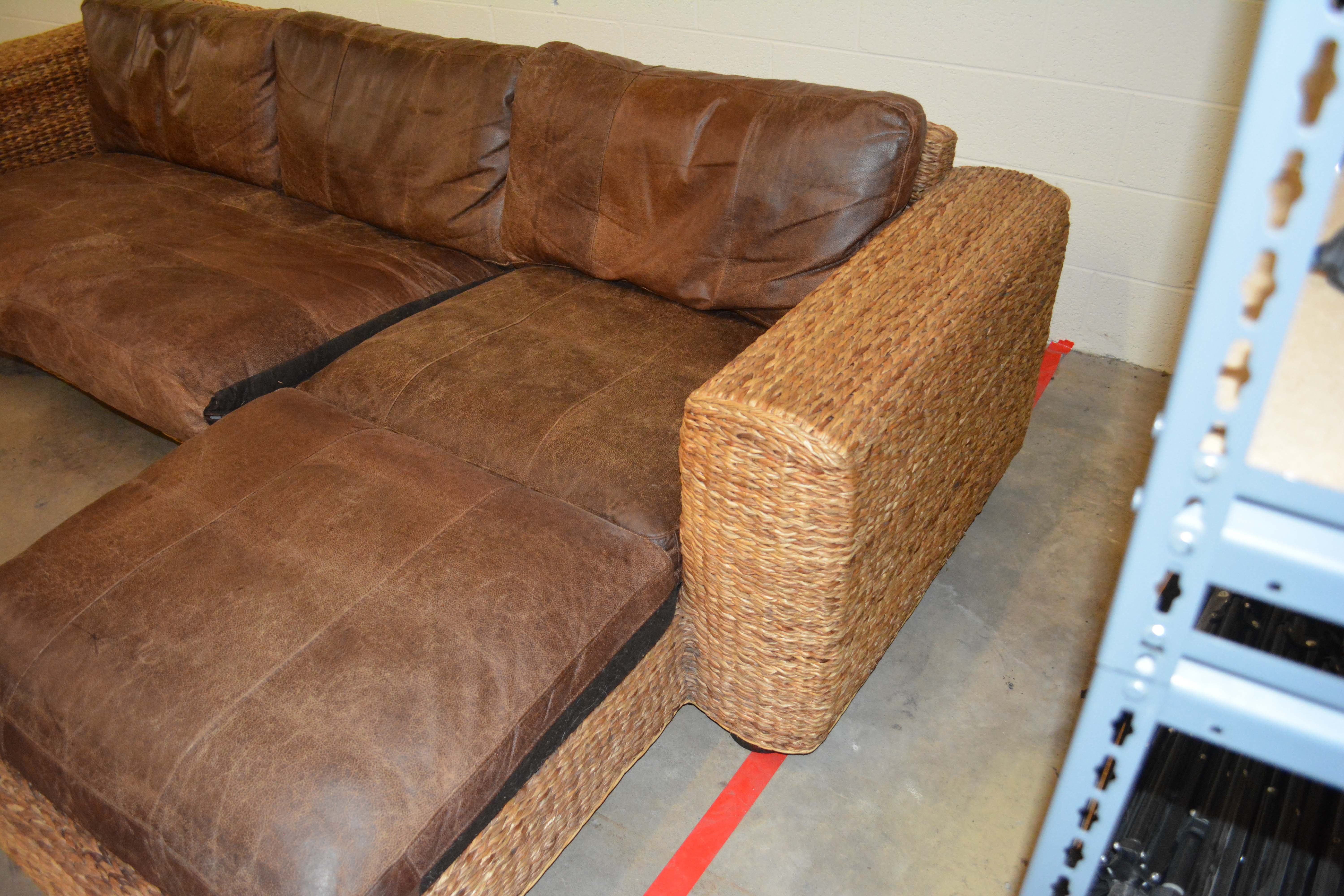 Wicker Weave Sectional with Leather Seats
