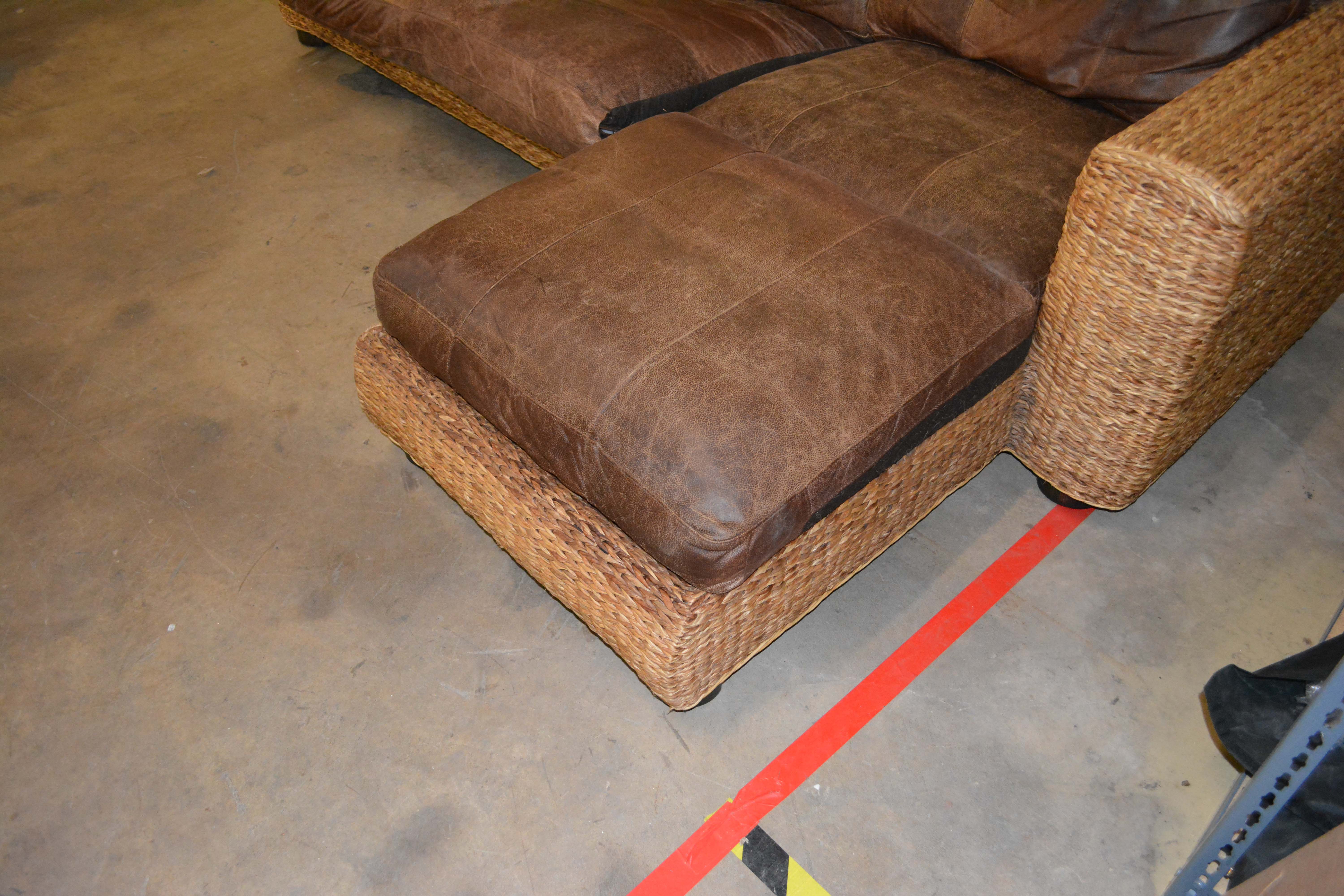 Wicker Weave Sectional with Leather Seats