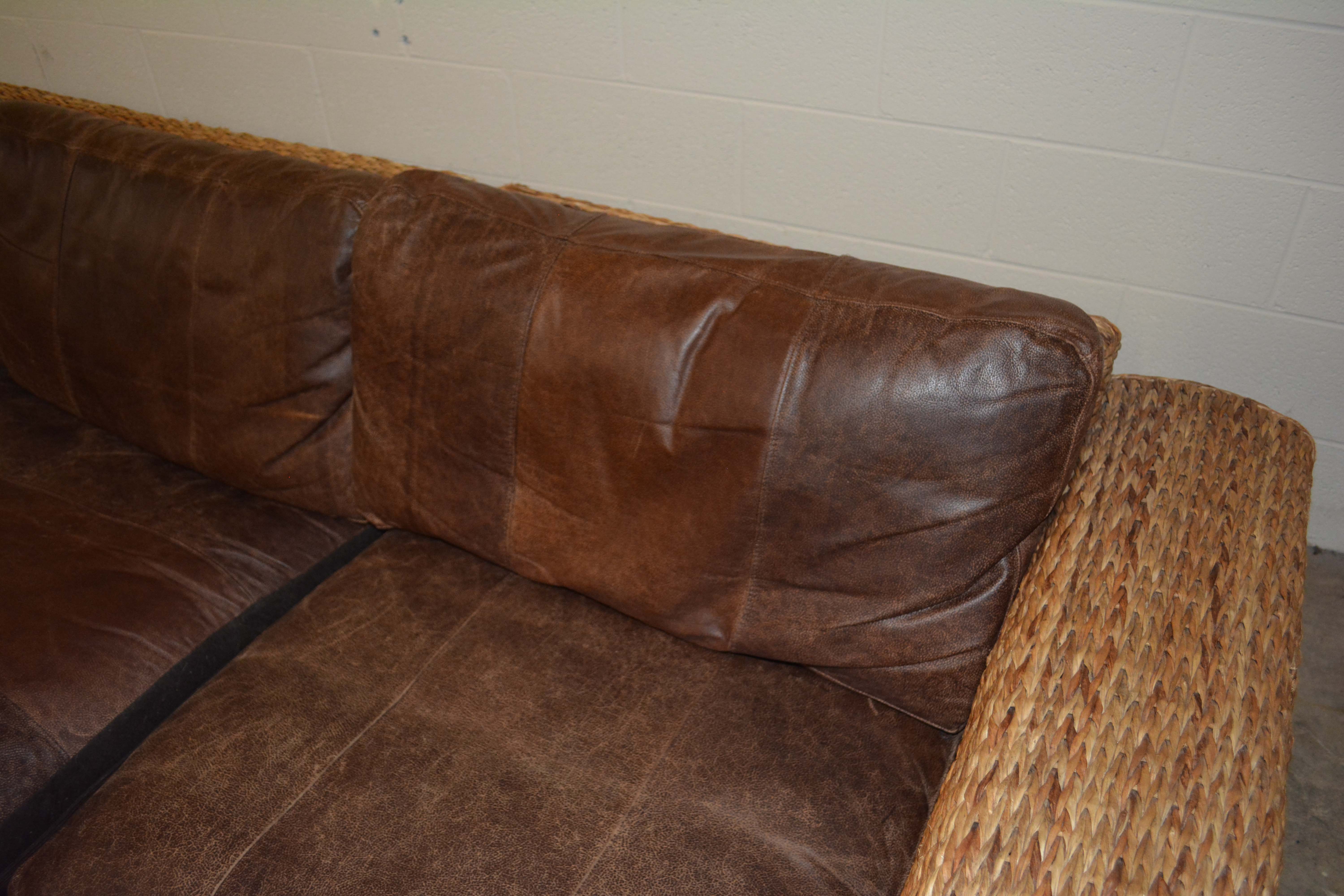 Wicker Weave Sectional with Leather Seats