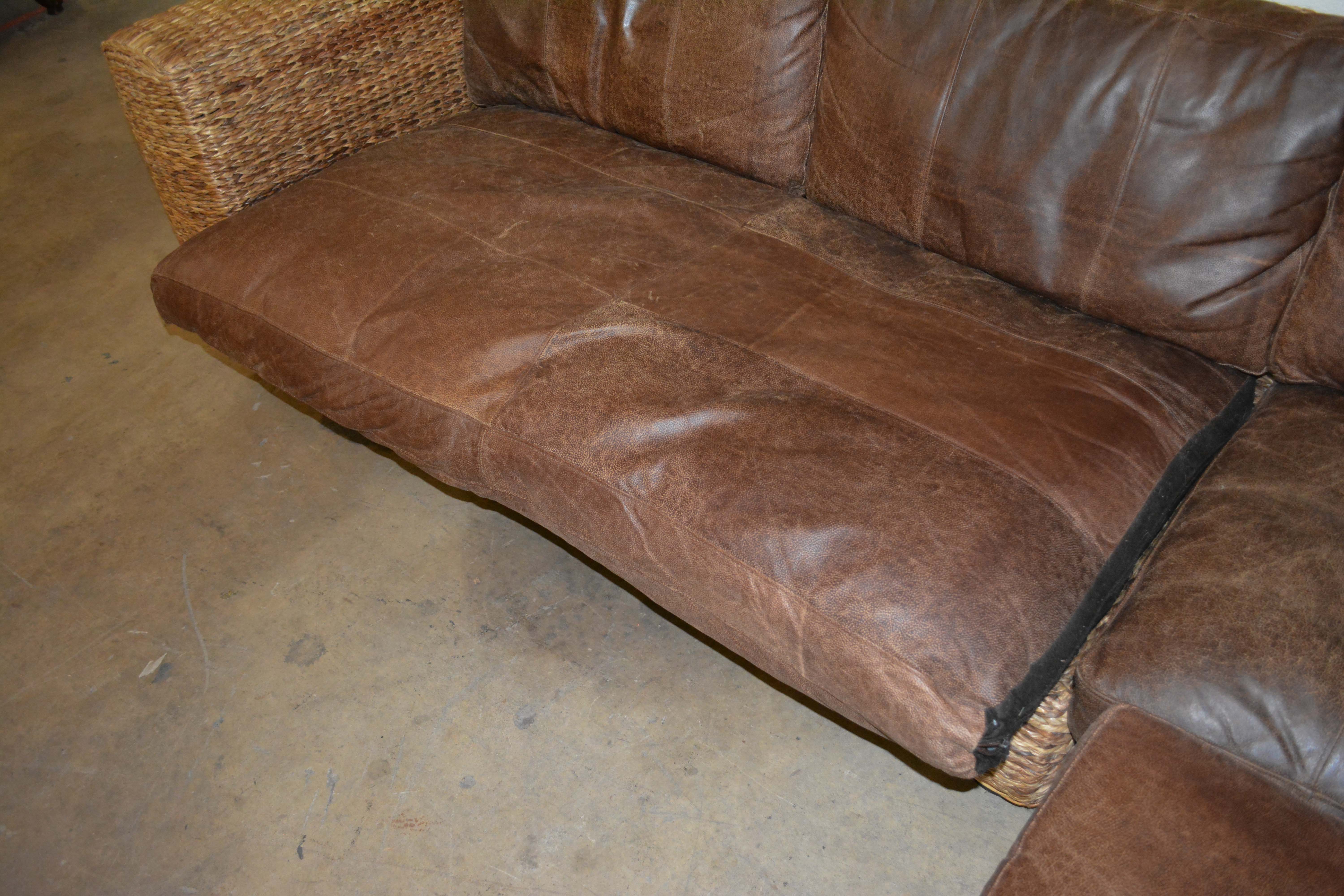 Wicker Weave Sectional with Leather Seats