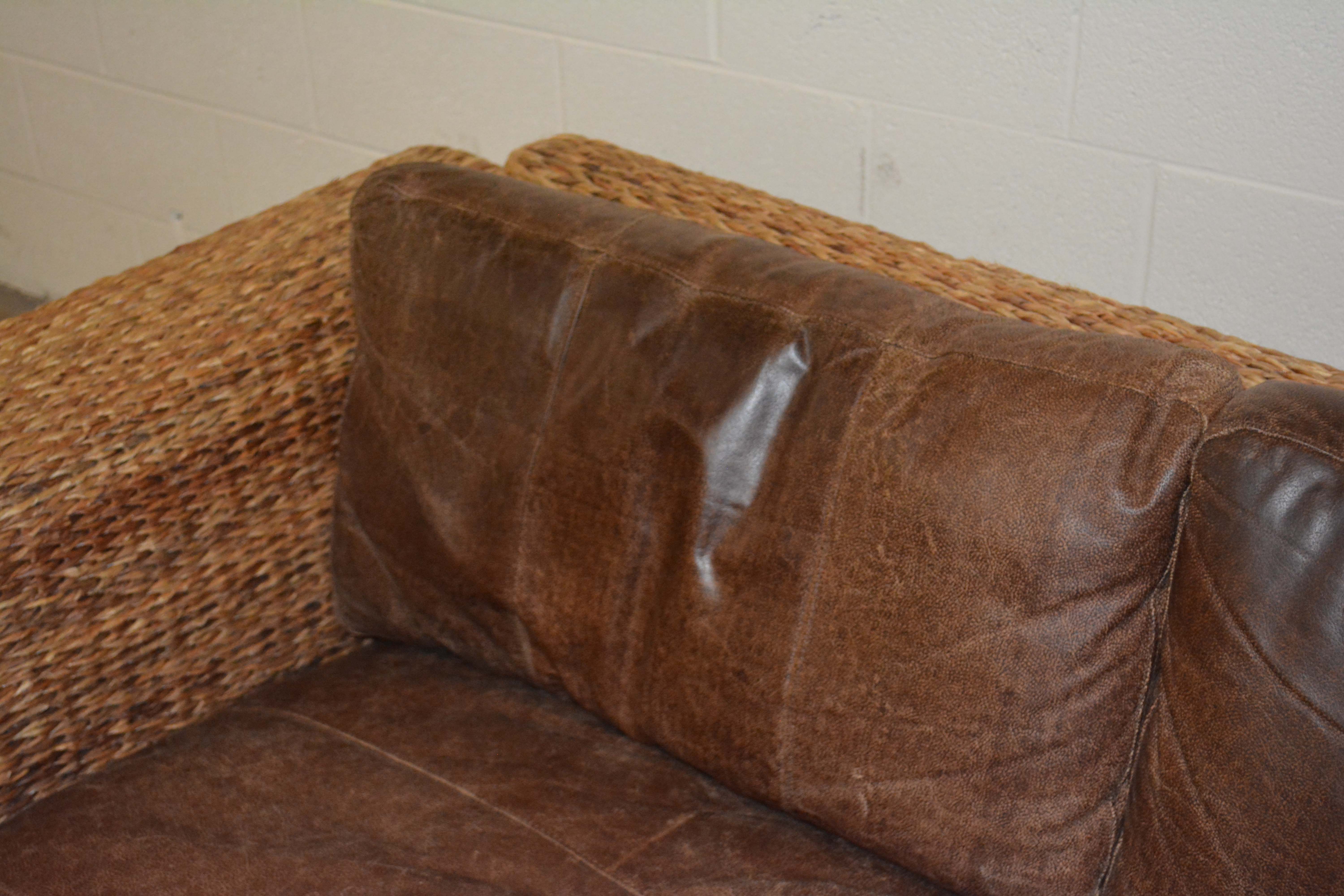 Wicker Weave Sectional with Leather Seats