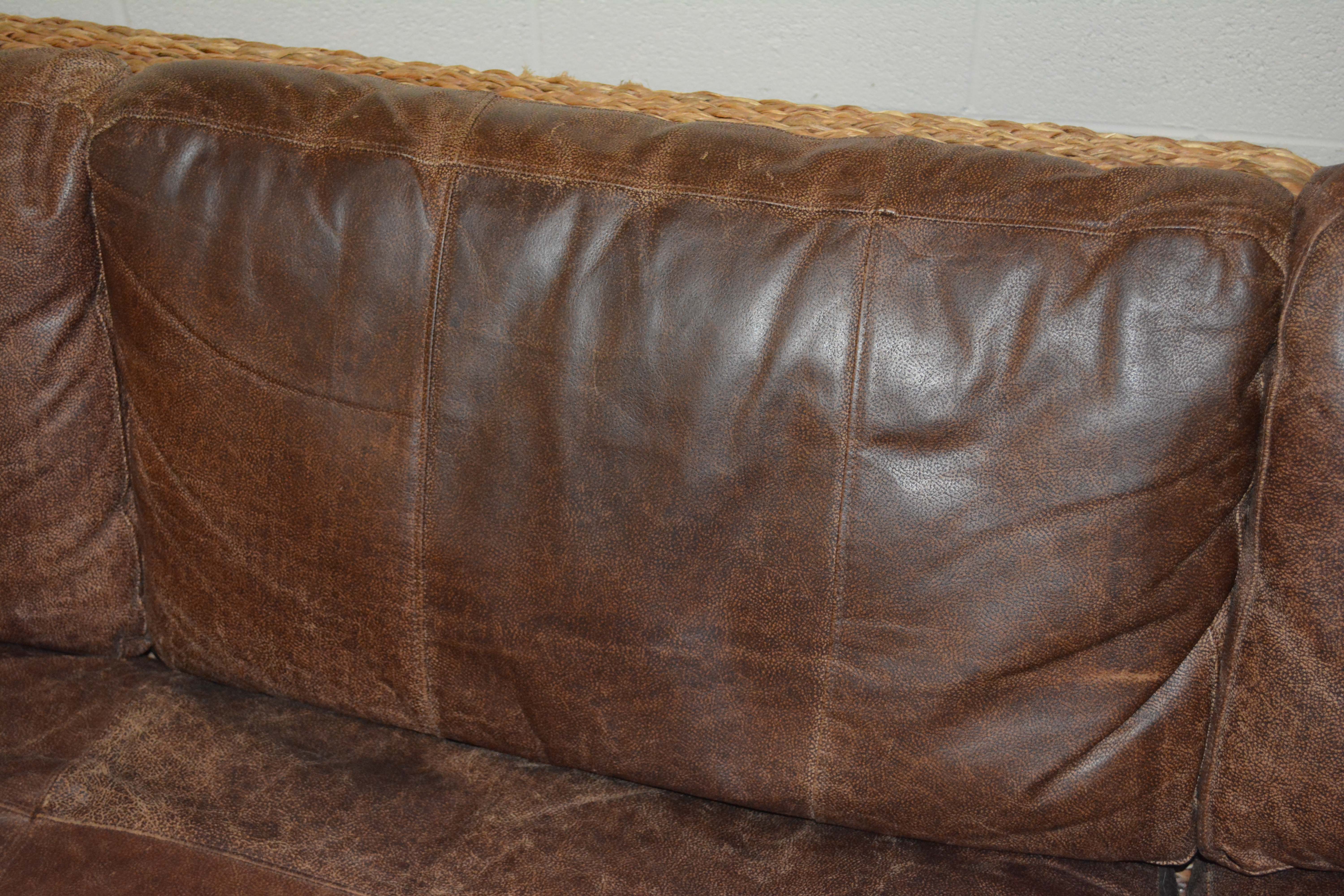 Wicker Weave Sectional with Leather Seats