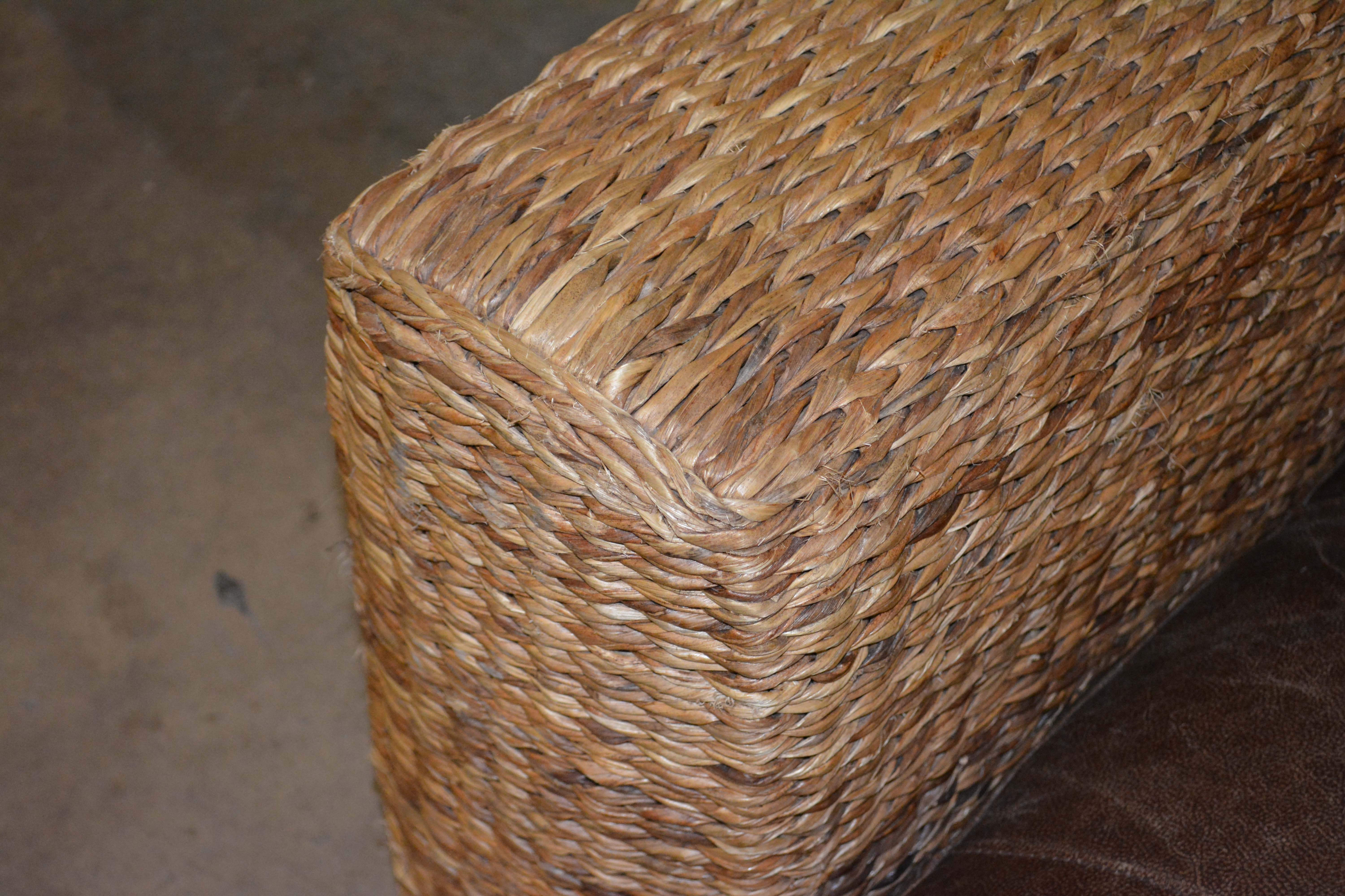 Wicker Weave Sectional with Leather Seats