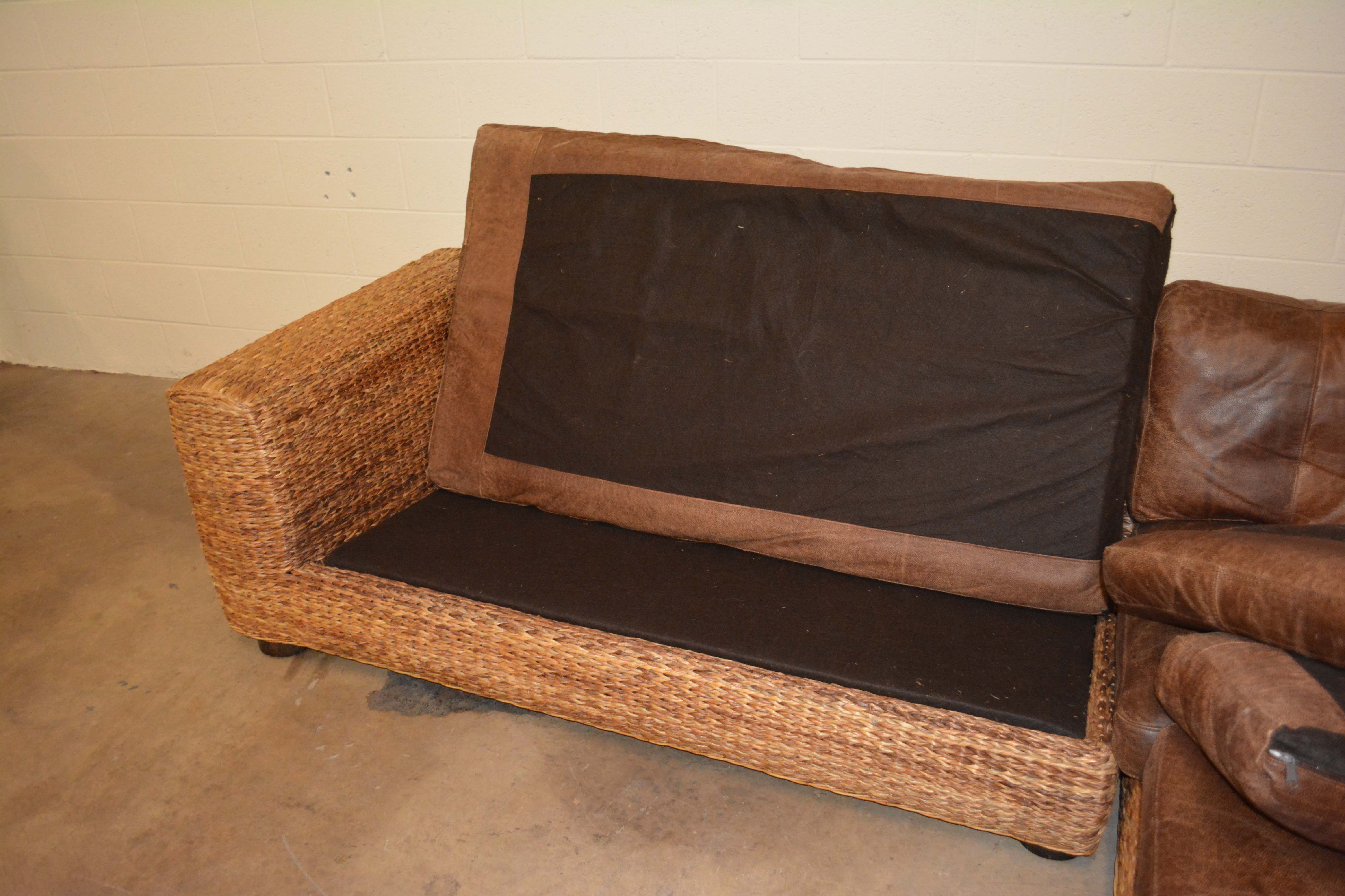 Wicker Weave Sectional with Leather Seats