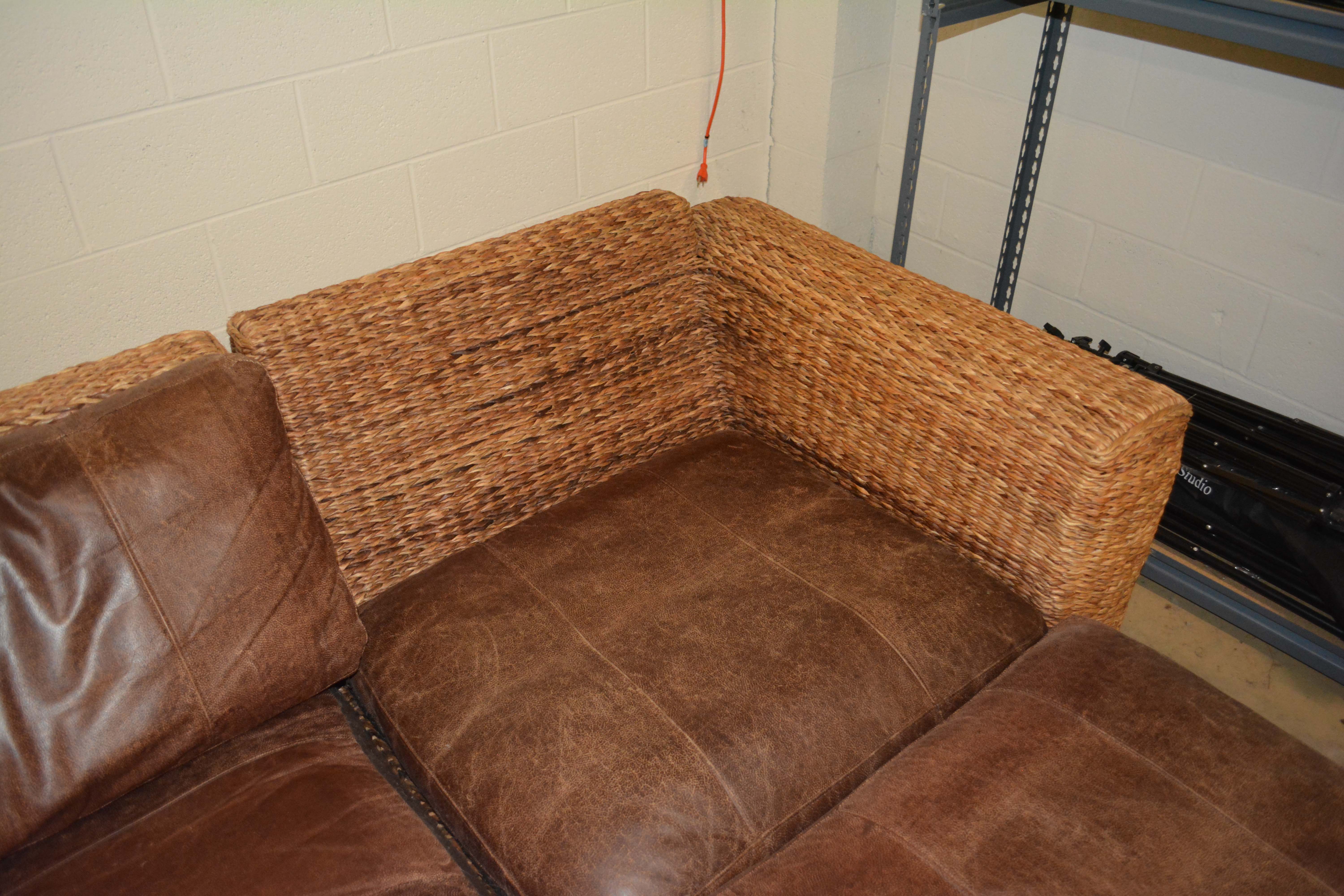 Wicker Weave Sectional with Leather Seats