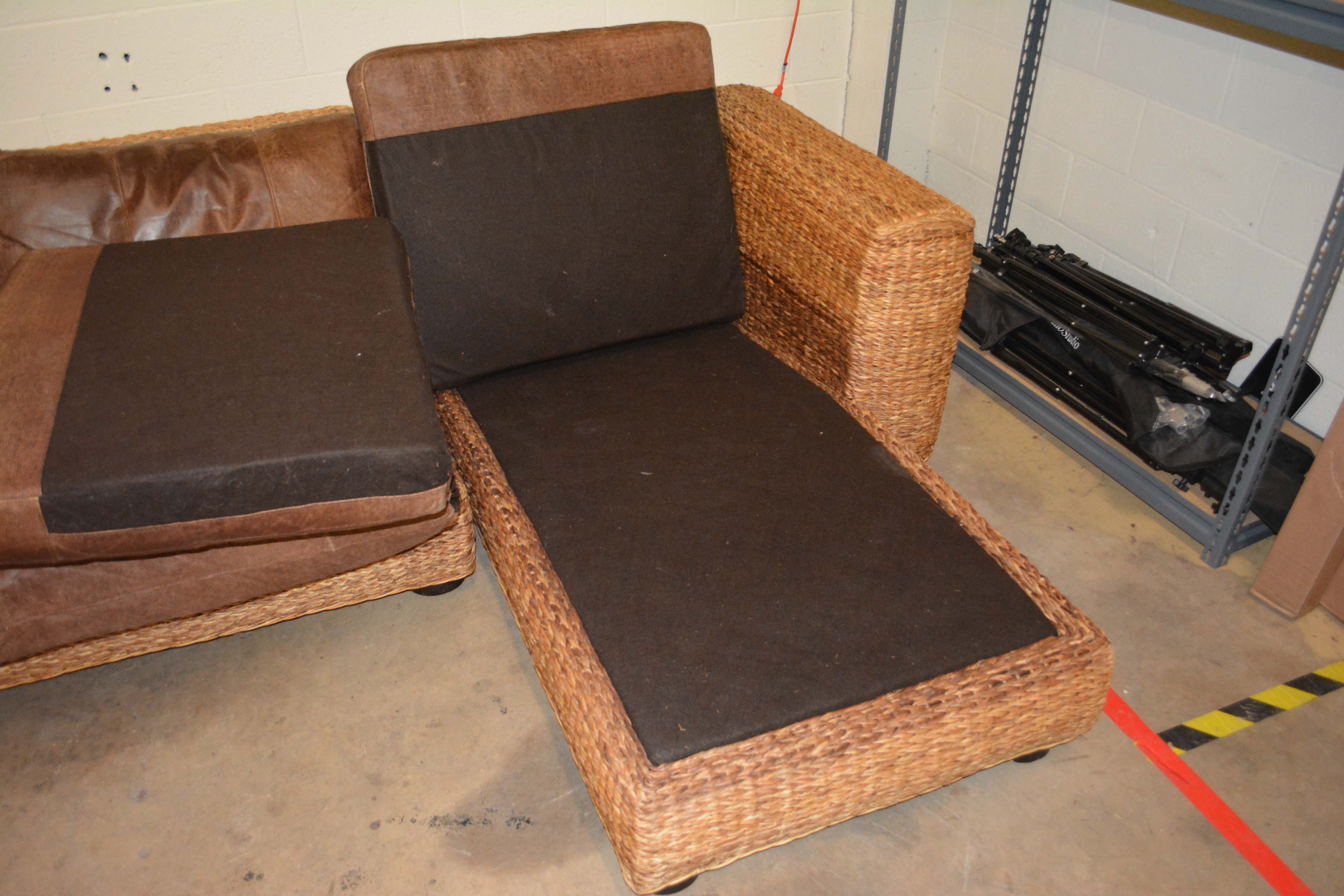 Wicker Weave Sectional with Leather Seats