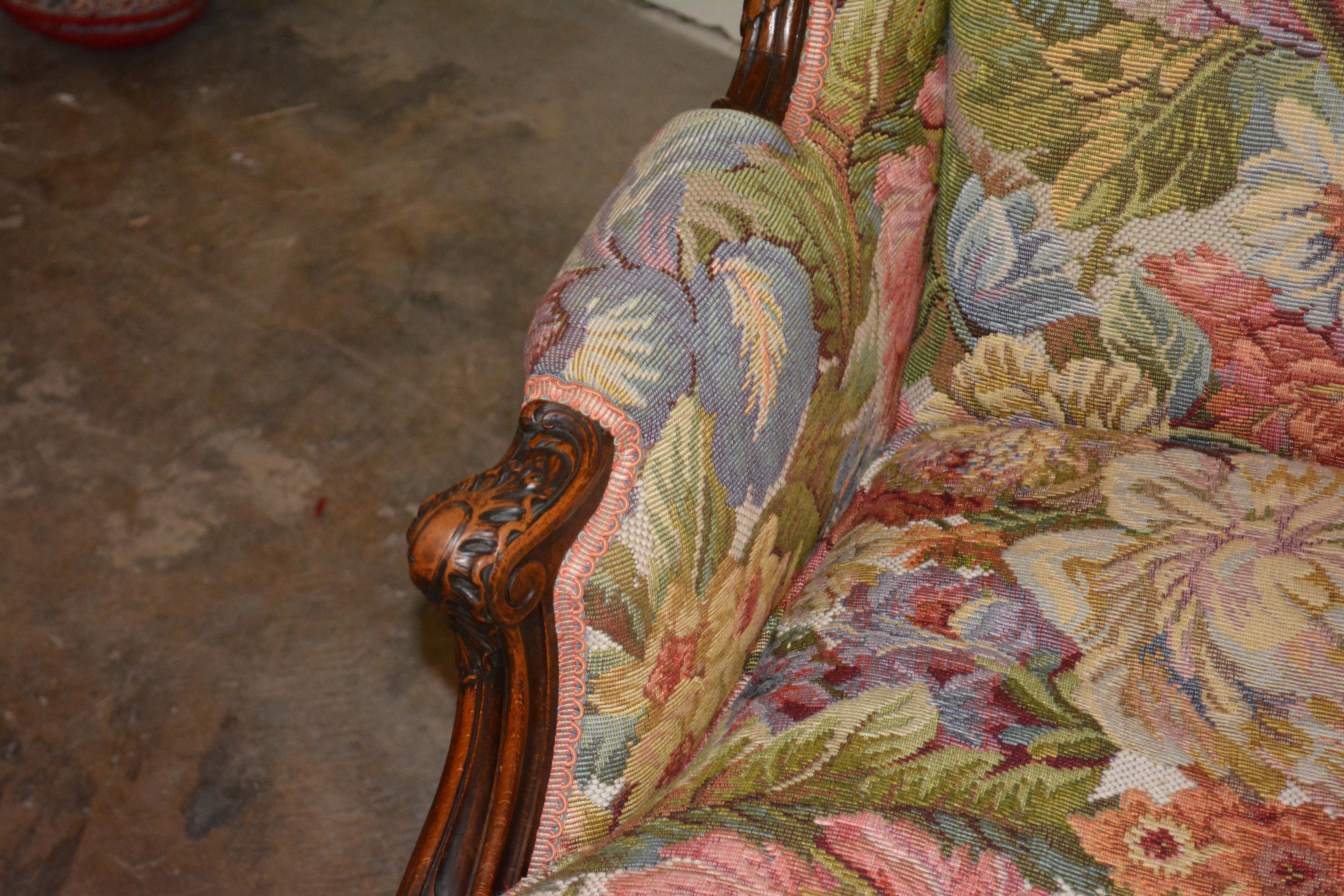 Vintage French Provincial Style Upholstered Wingback Armchair