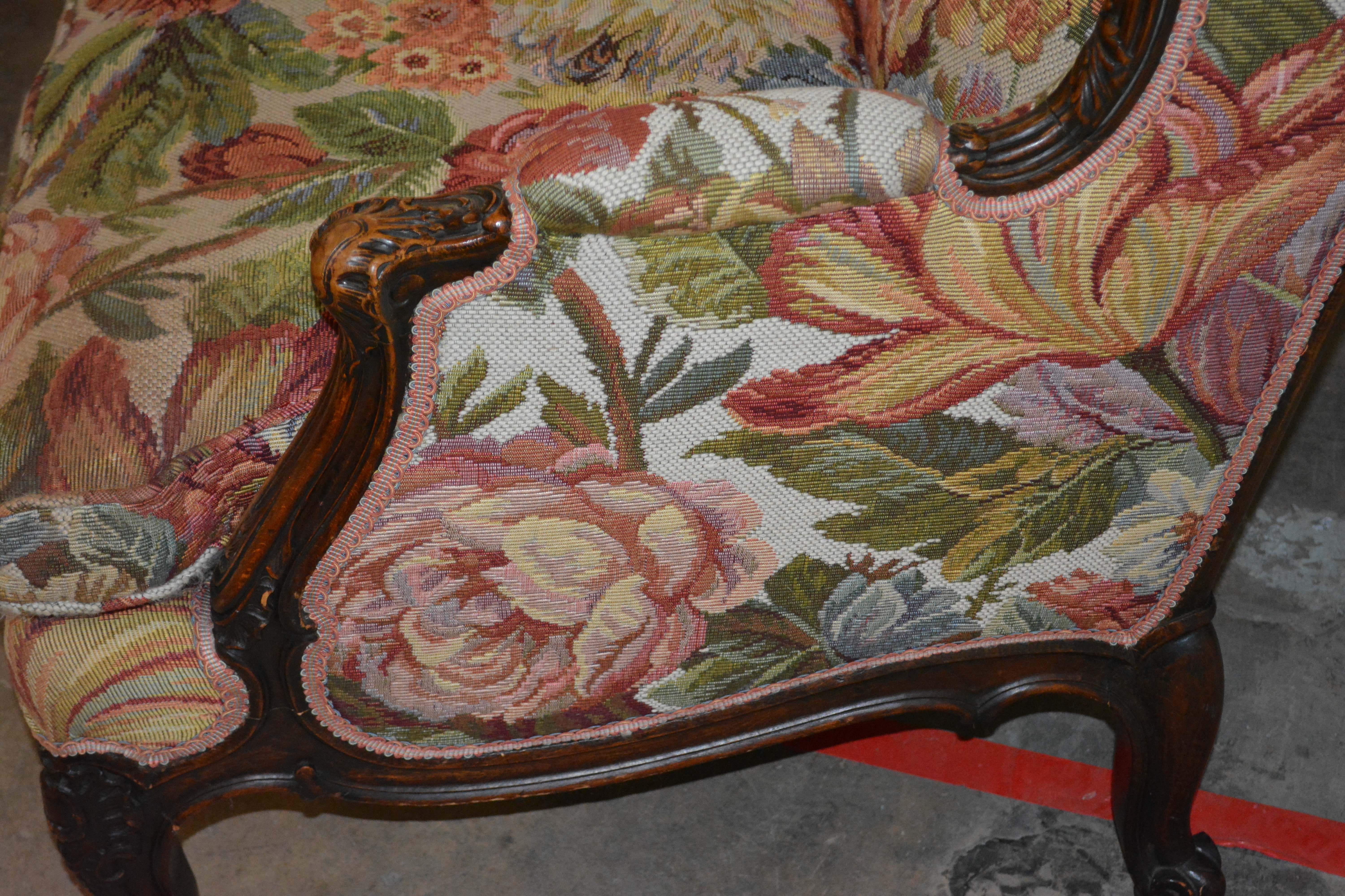 Vintage French Provincial Style Upholstered Wingback Armchair