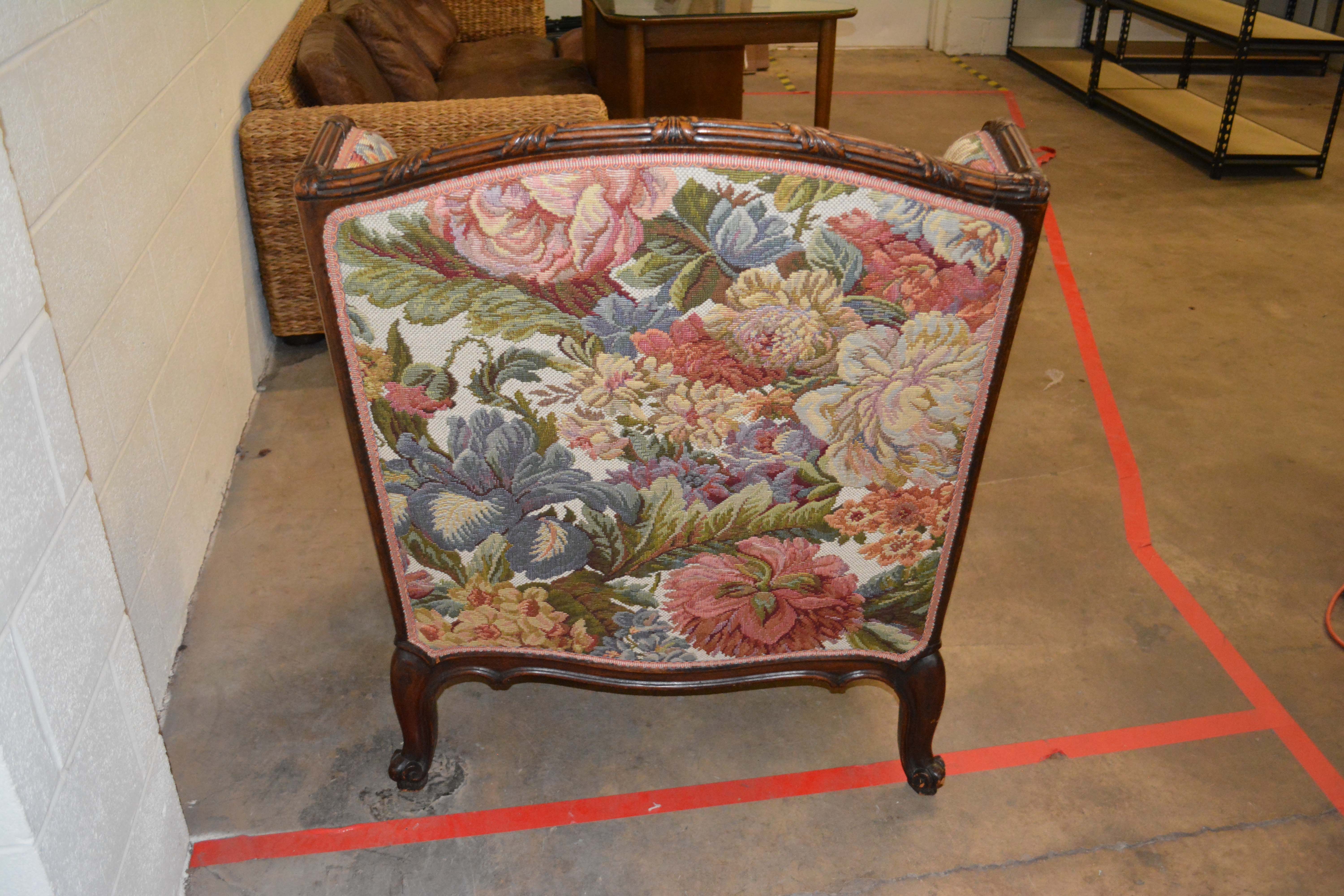 Vintage French Provincial Style Upholstered Wingback Armchair