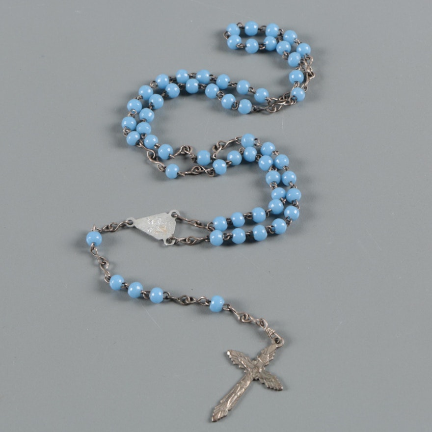 Vintage Italian Rosary with Blue Glass Accent Beads