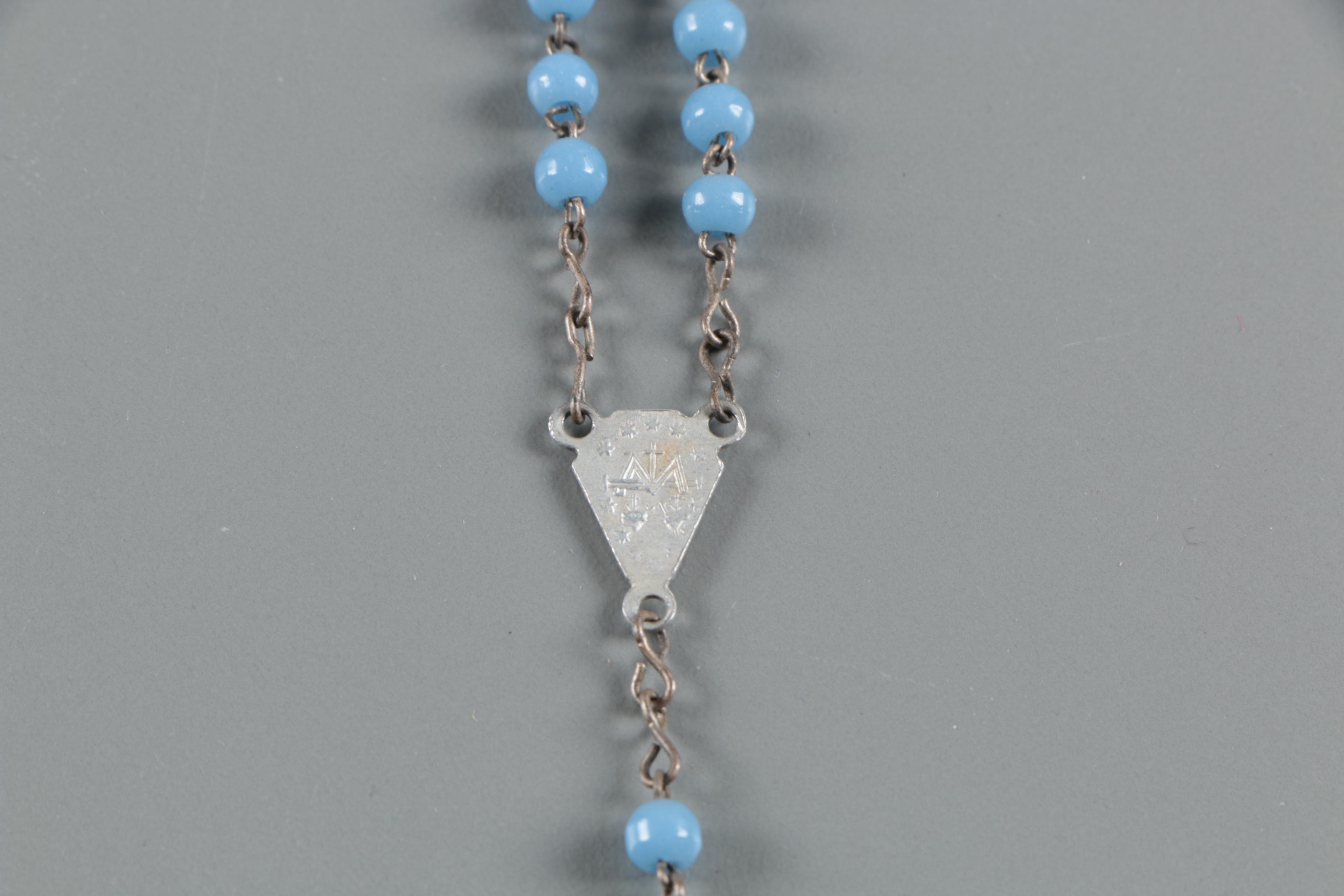 Vintage Italian Rosary with Blue Glass Accent Beads