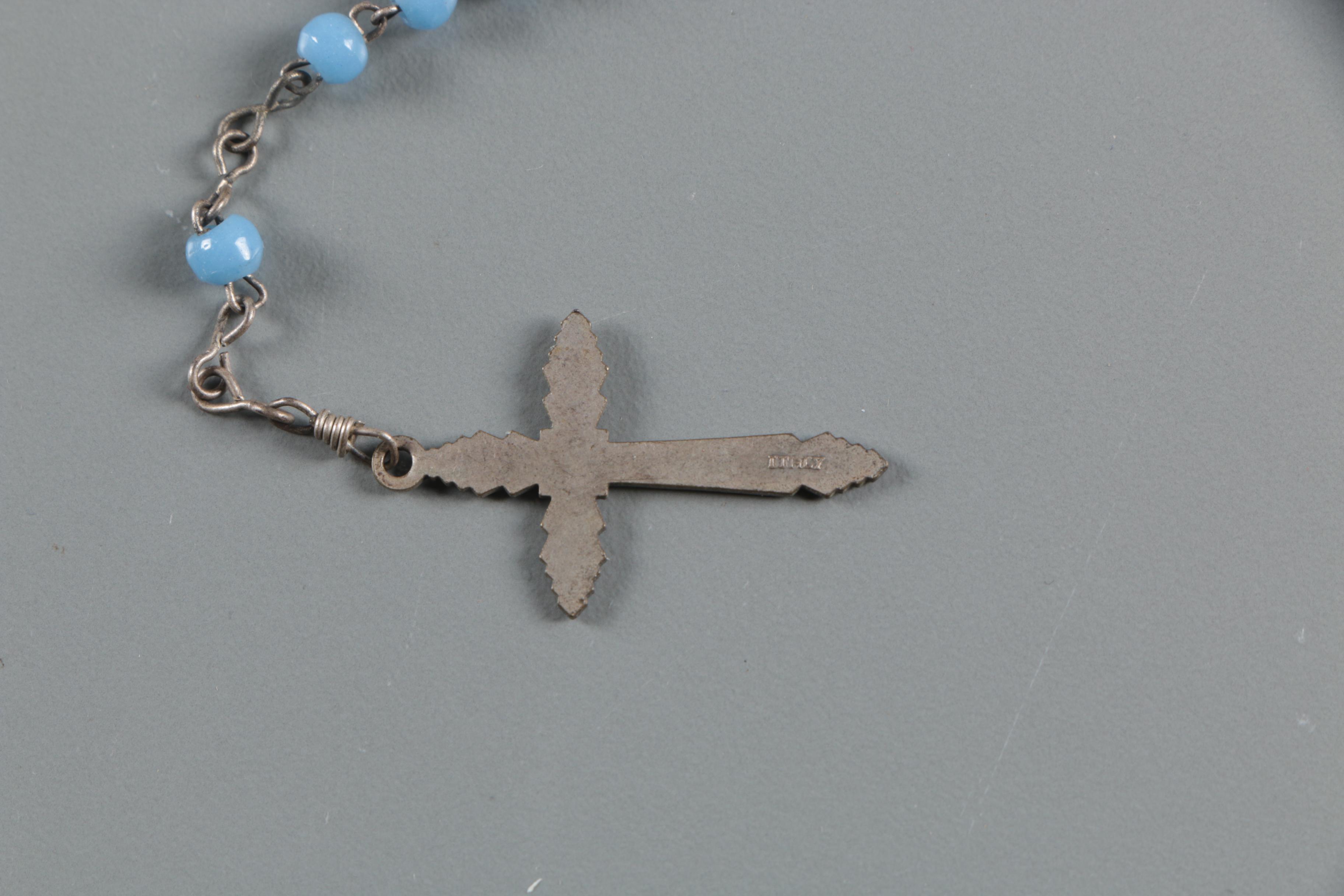 Vintage Italian Rosary with Blue Glass Accent Beads