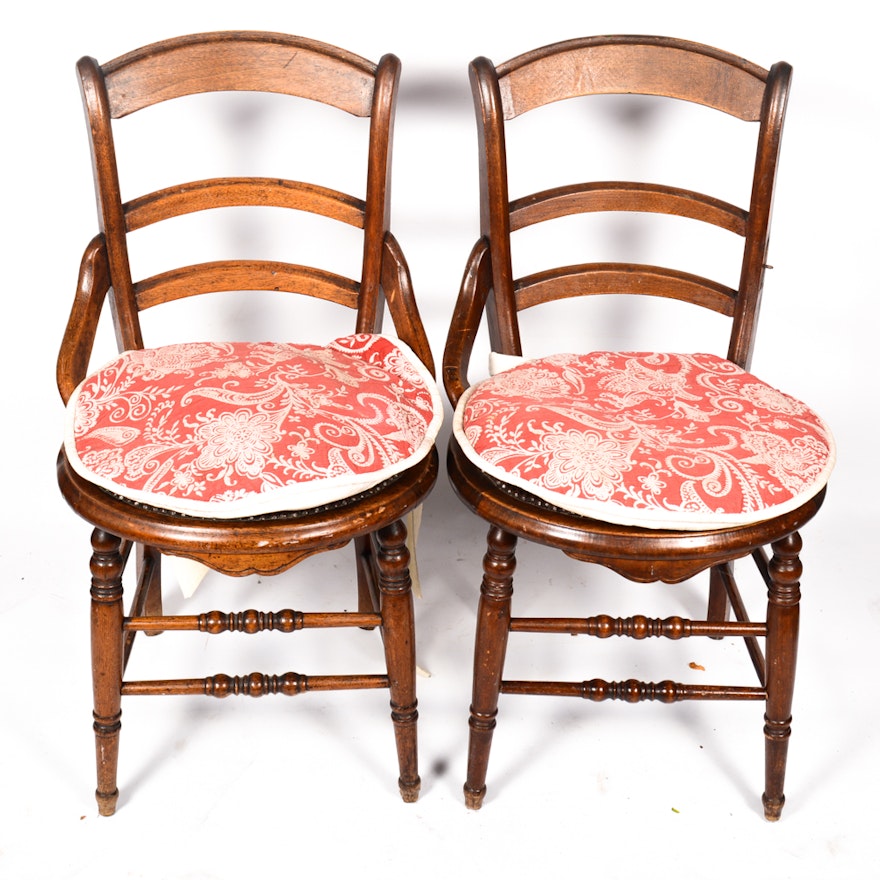 Antique Late Victorian Side Chairs with Needlepoint Upholstery