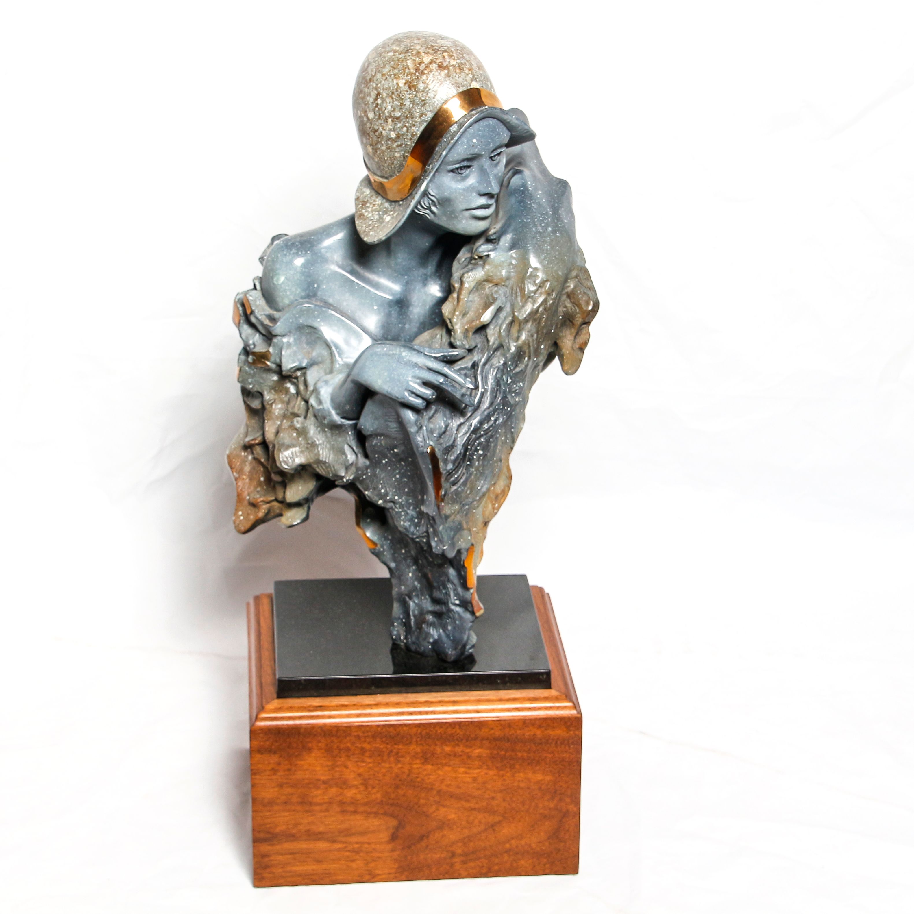 Nick Moffett Bronze Sculpture of Woman with Dog