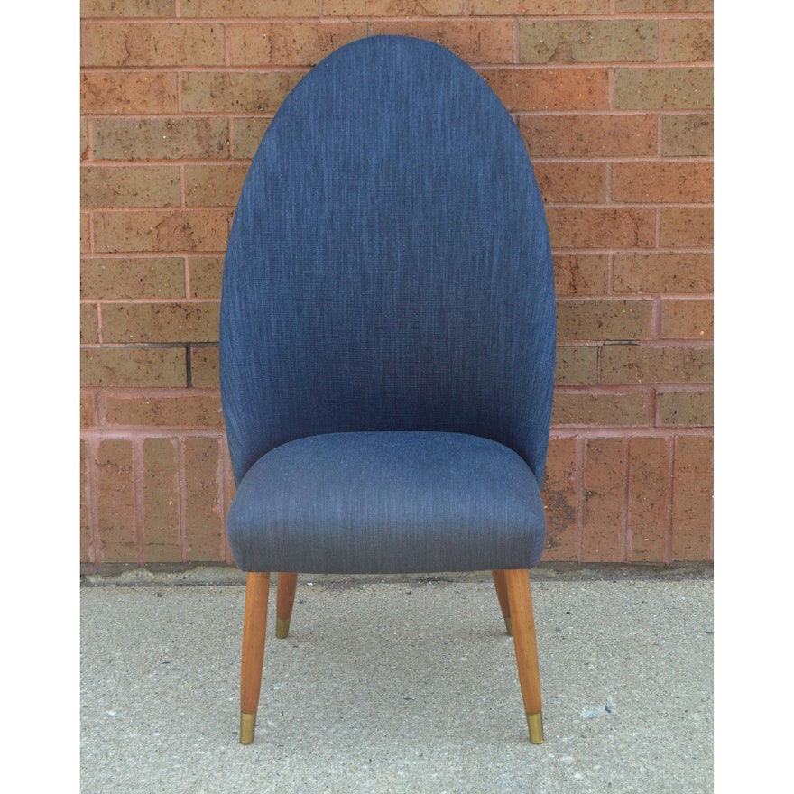 Mid Century Modern Blue Upholstered Slipper Chair