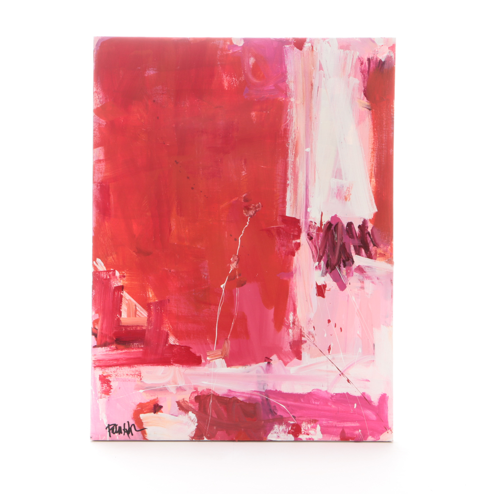 Robbie Kemper Abstract Acrylic Painting on Canvas "Red Orange Pink"