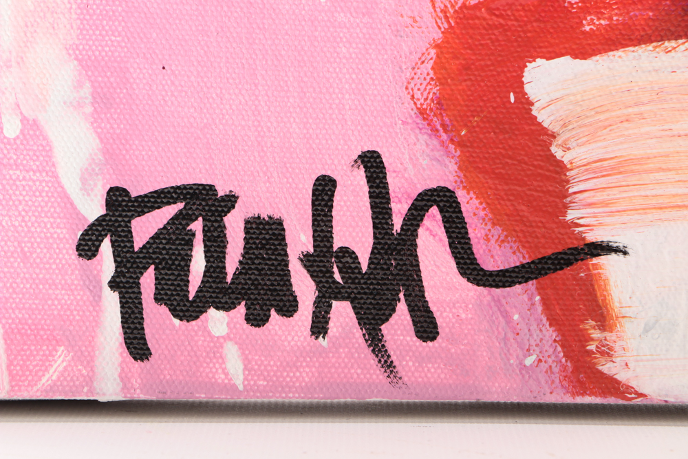 Robbie Kemper Abstract Acrylic Painting on Canvas "Red Orange Pink"