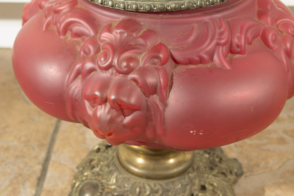 Antique Matthews and Willard Red Satin Glass Oil Lamp