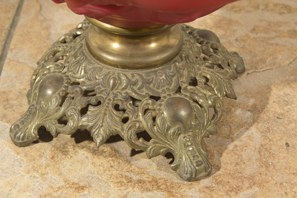 Antique Matthews and Willard Red Satin Glass Oil Lamp