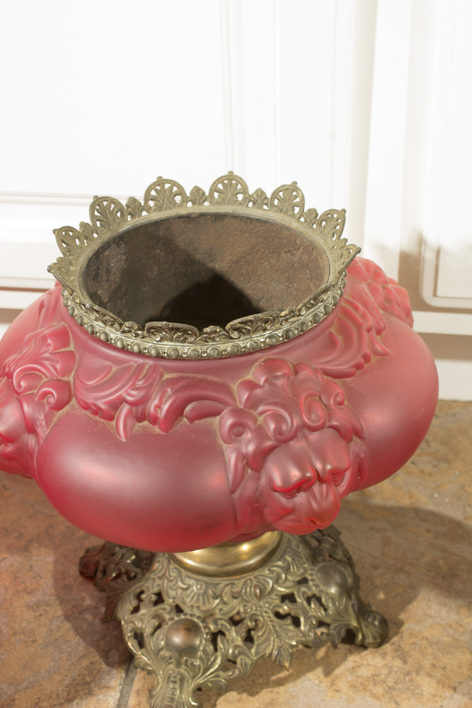 Antique Matthews and Willard Red Satin Glass Oil Lamp