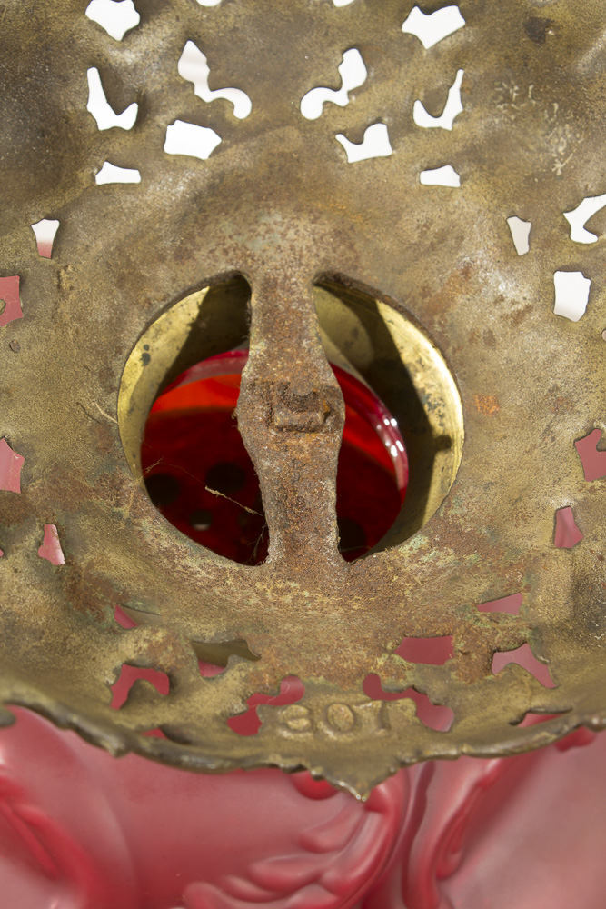 Antique Matthews and Willard Red Satin Glass Oil Lamp