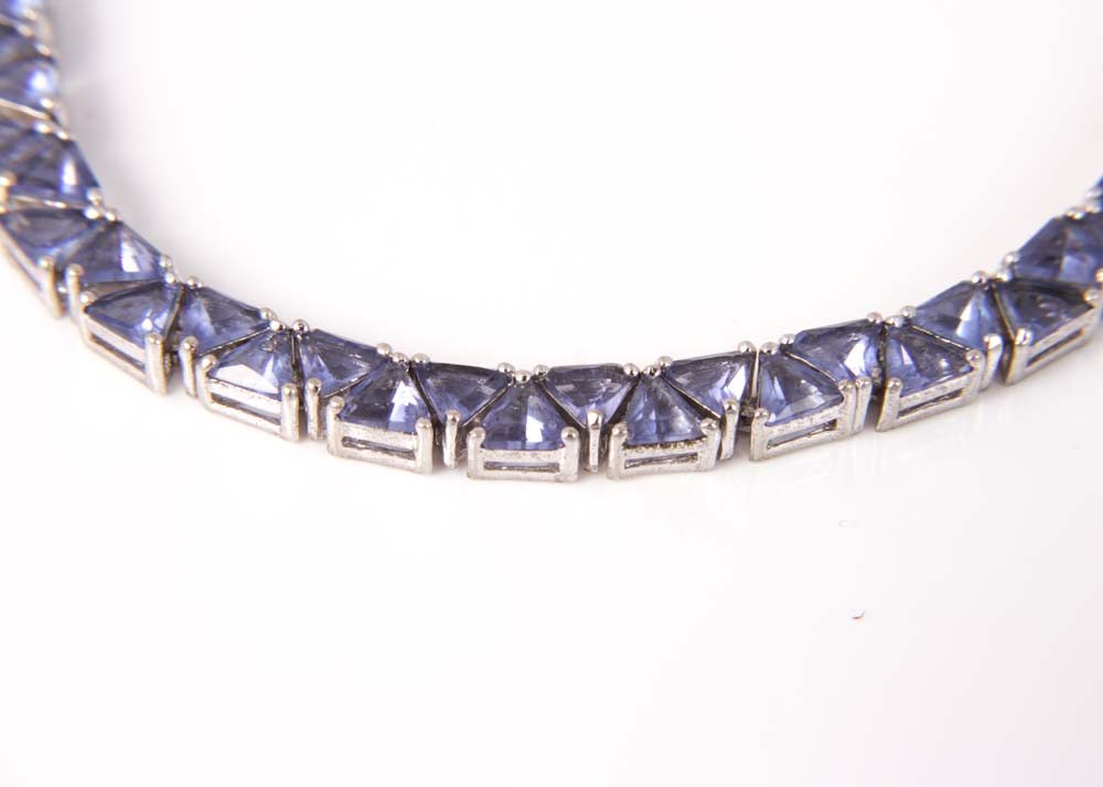 Sterling Silver and Trillion Cut Purple Glass Tennis Bracelet