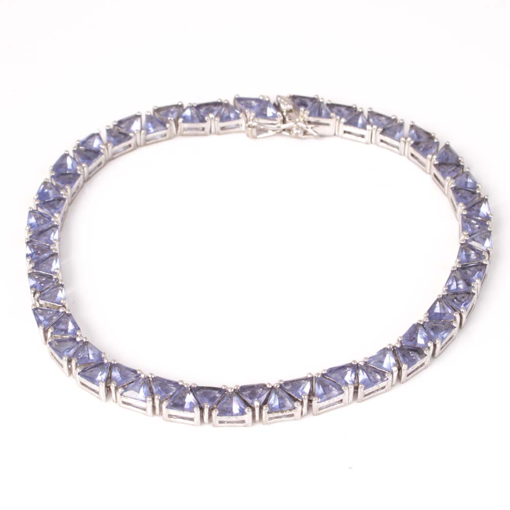 Sterling Silver and Trillion Cut Purple Glass Tennis Bracelet