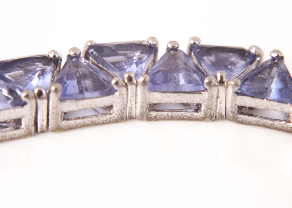 Sterling Silver and Trillion Cut Purple Glass Tennis Bracelet