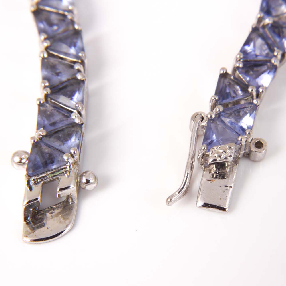 Sterling Silver and Trillion Cut Purple Glass Tennis Bracelet