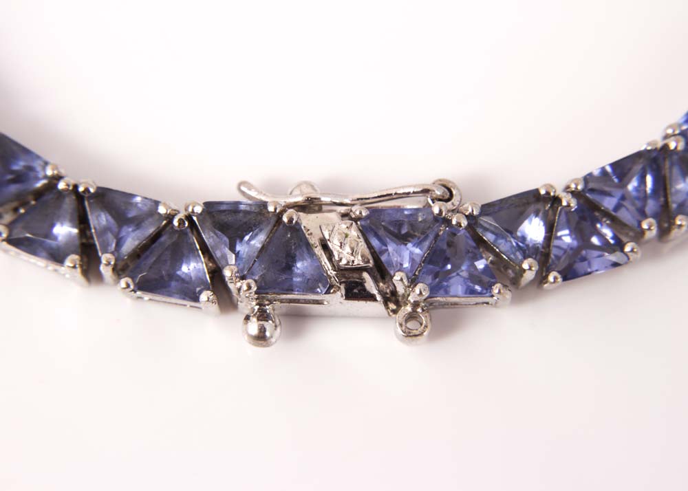 Sterling Silver and Trillion Cut Purple Glass Tennis Bracelet