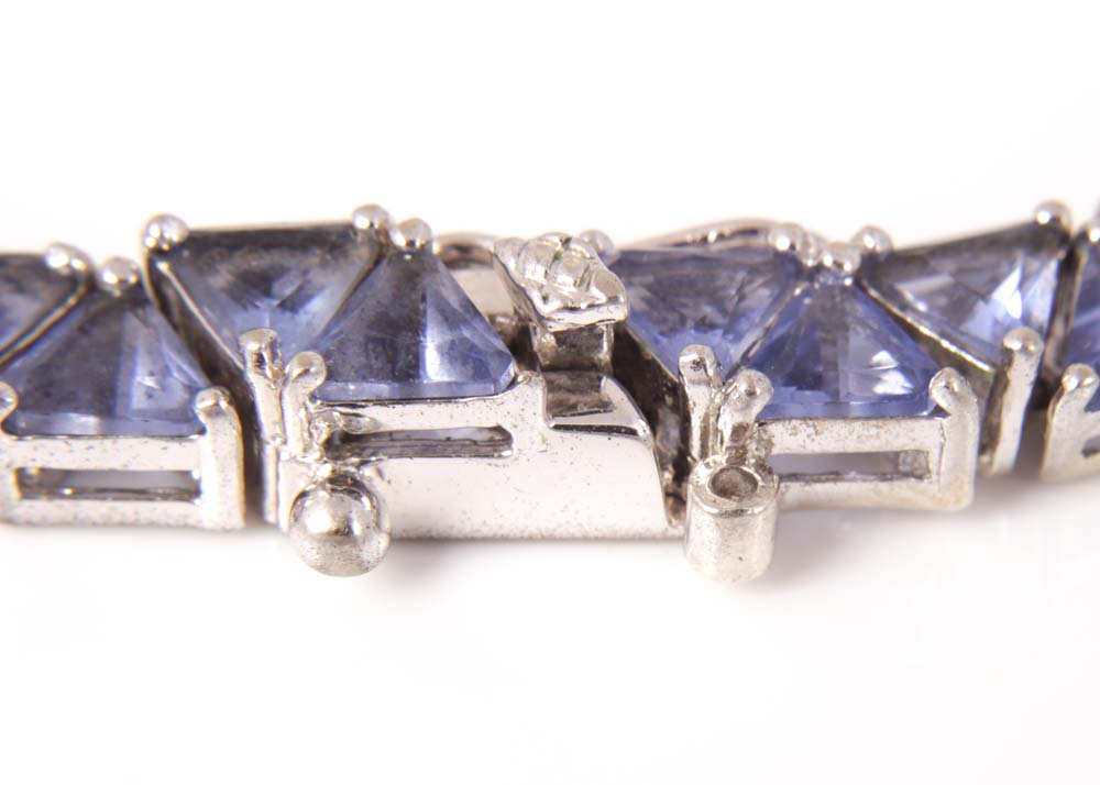 Sterling Silver and Trillion Cut Purple Glass Tennis Bracelet