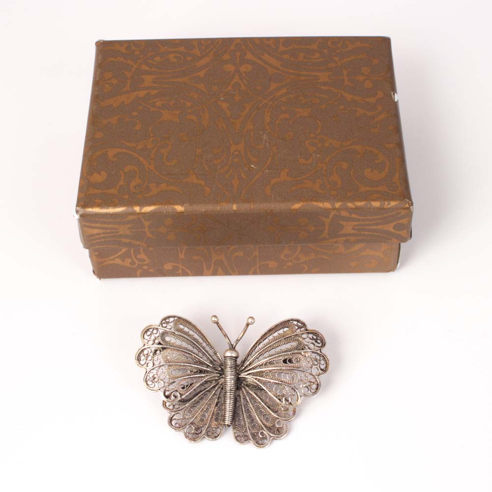 Handmade Sterling Silver Filigree Butterfly Brooch