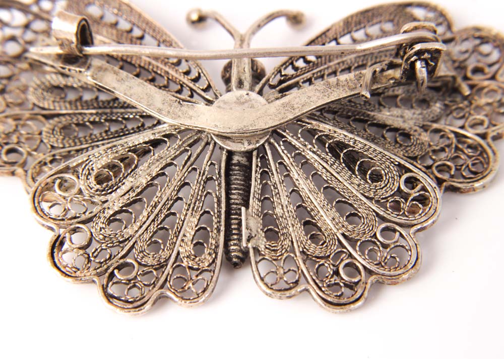 Handmade Sterling Silver Filigree Butterfly Brooch