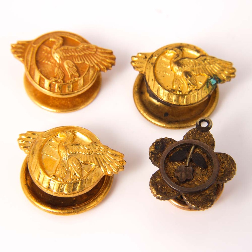 Vintage Gold Tone Military Honorable Discharge Lapel Pins