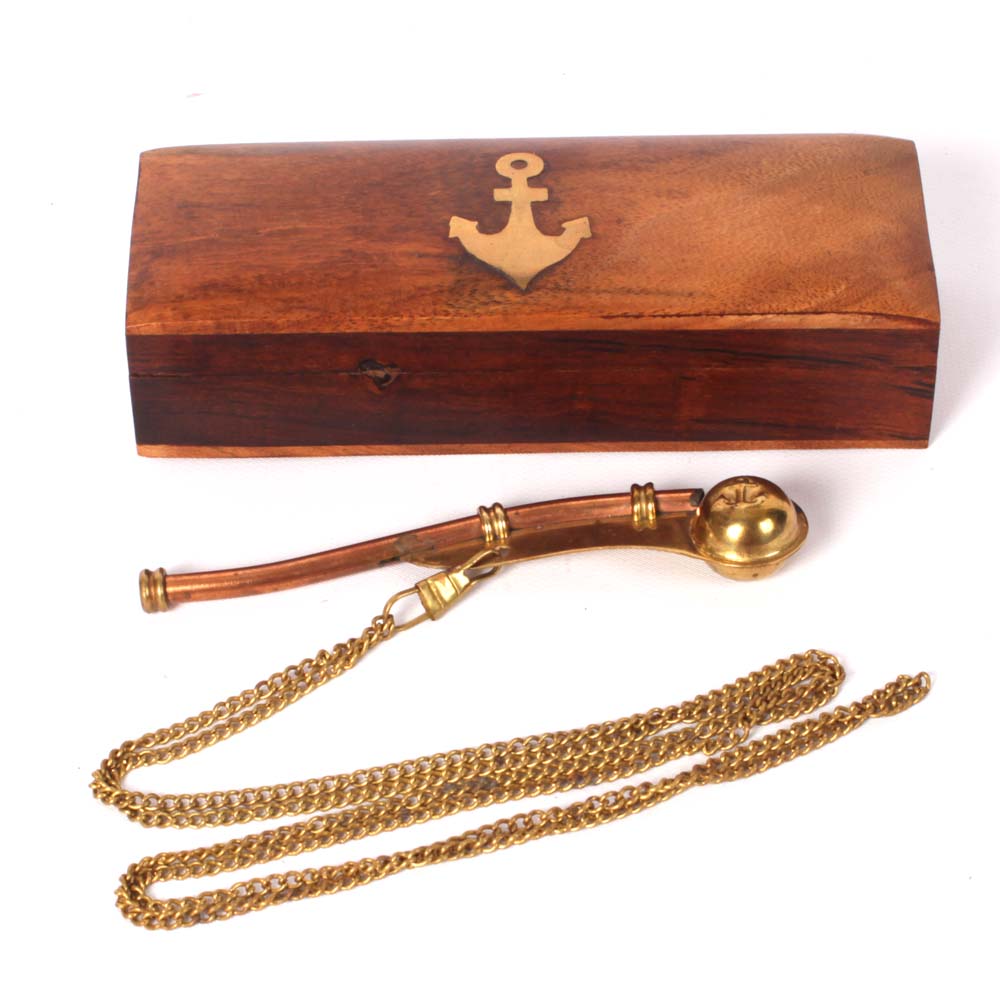 Vintage Brass Naval Boatswain Whistle