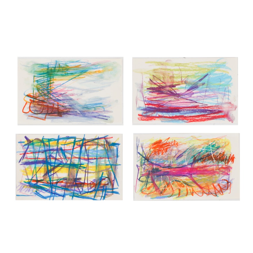 Four Paul Chidlaw Original Abstract Oil Pastel Drawings on Paper