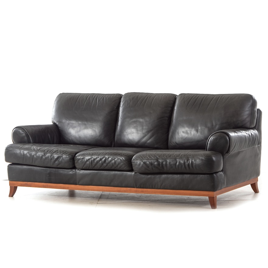 Italian Black Leather Sofa