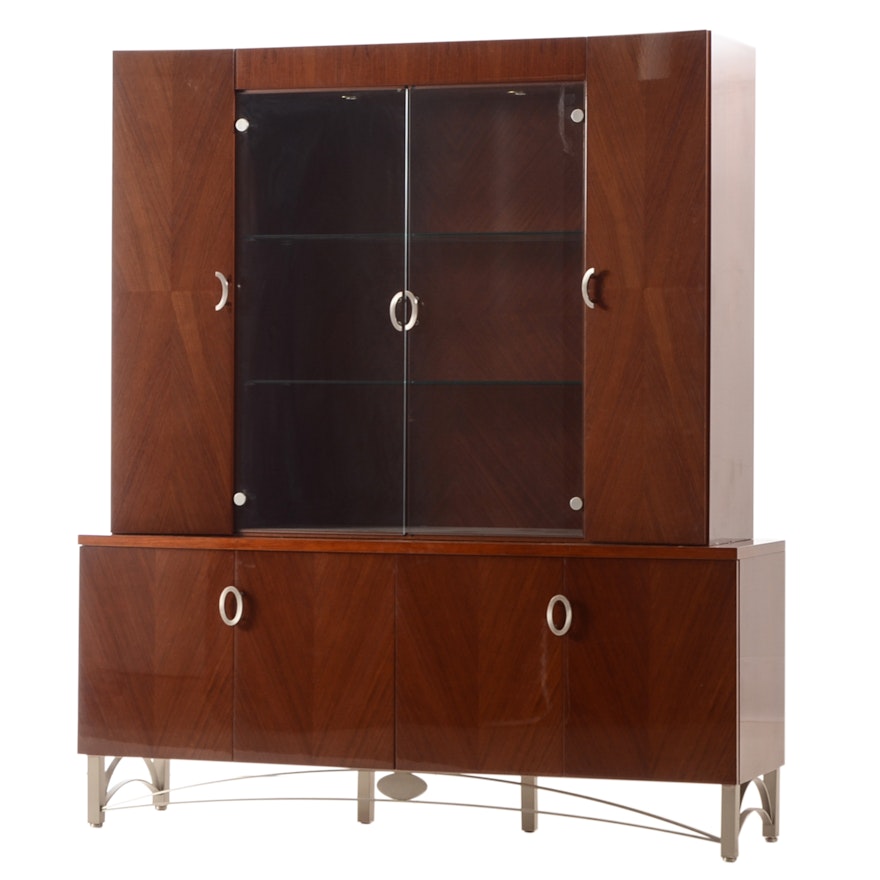 Italian Modern Walnut China Cabinet