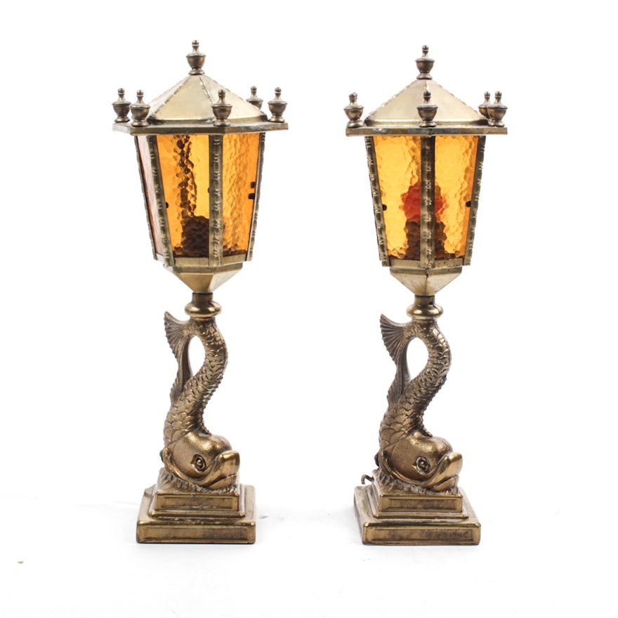 Brass Dolphin Mantel Lamps