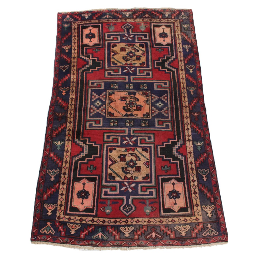 Vintage Hand Knotted Persian Karaja Heriz Rug