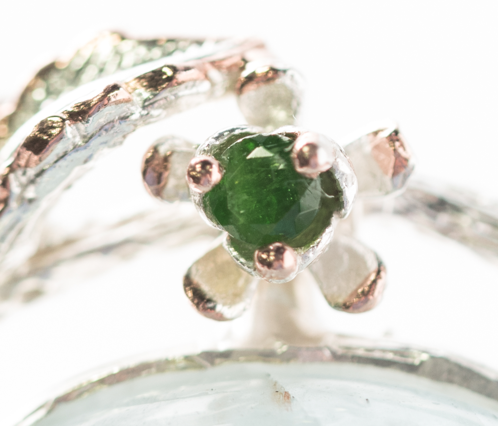 Sterling Silver, 30.55 CT Aquamarine, and Chrome Diopside Leaf Frame Brooch