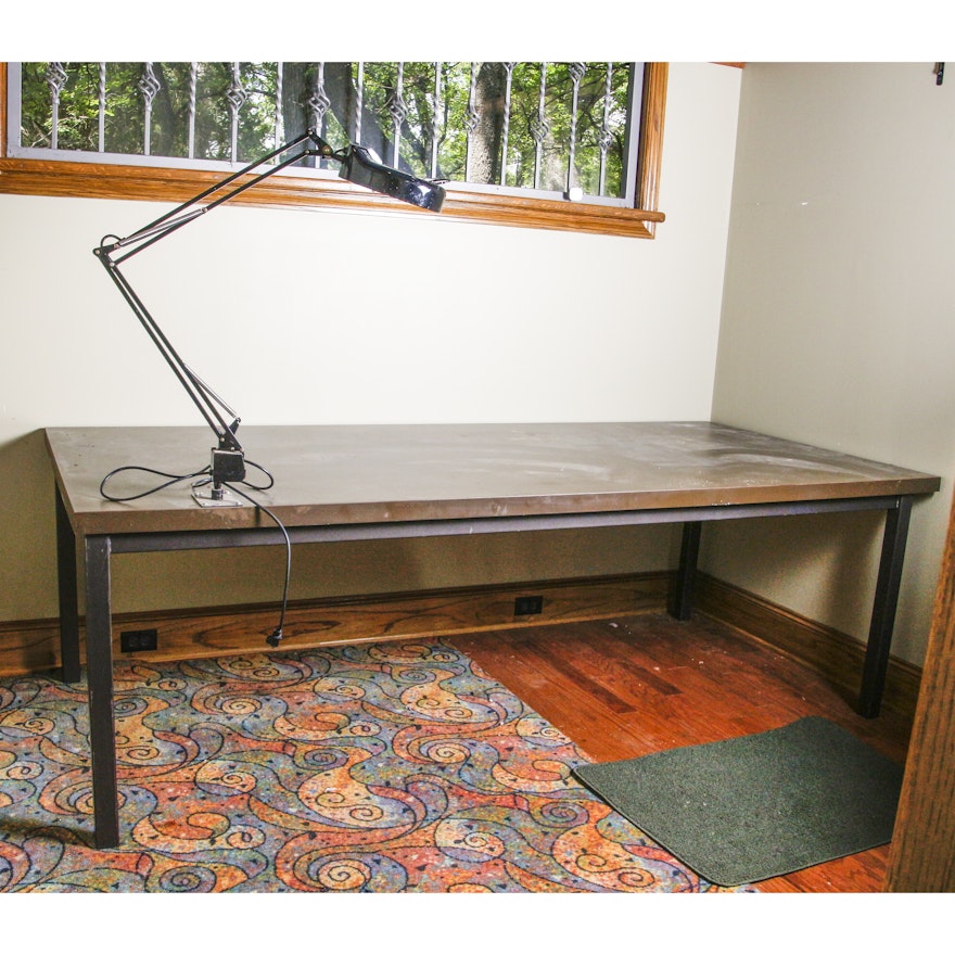 Contemporary Work Table with Magnifying Lamp
