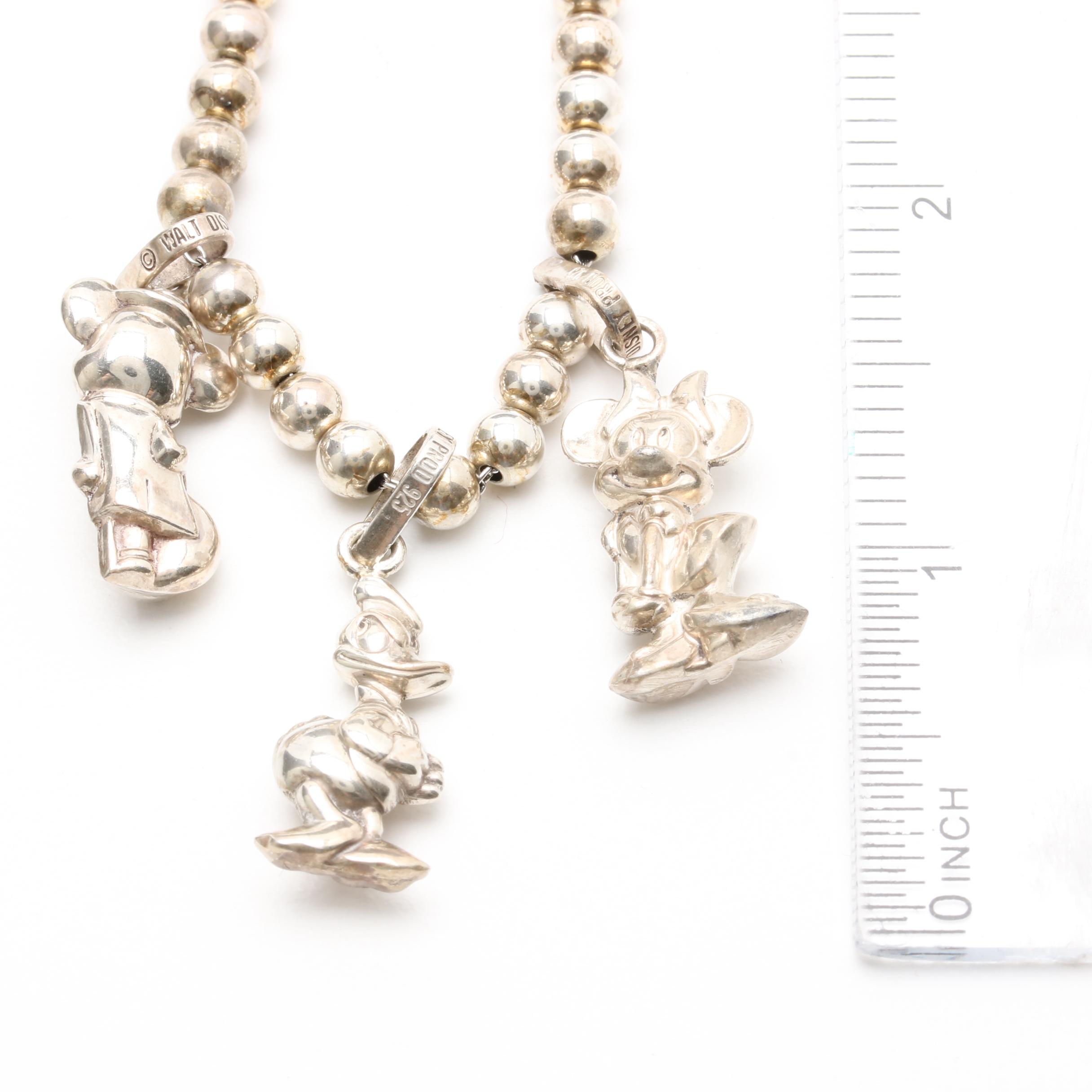 Sterling Silver Beaded Necklace With Disney Charms