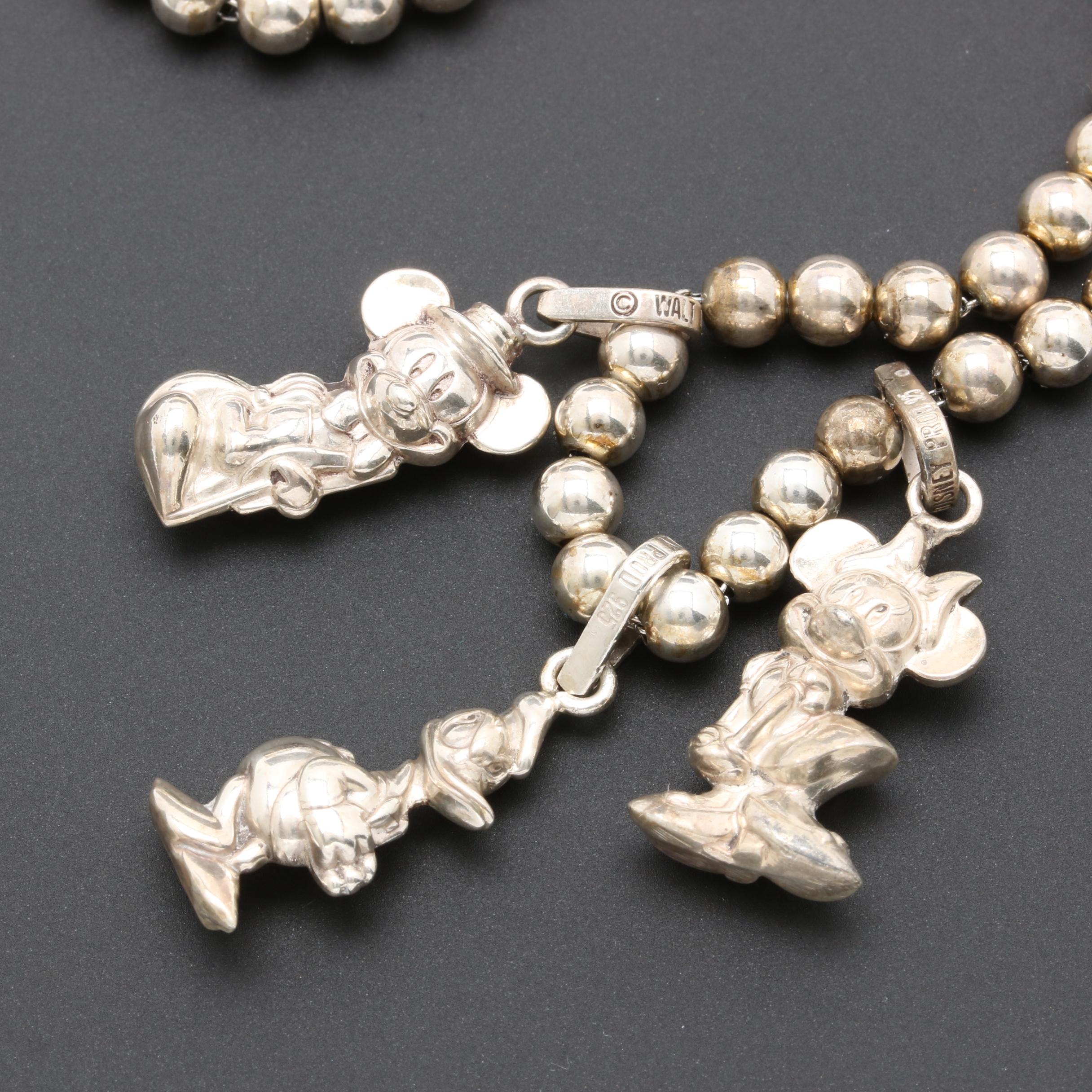 Sterling Silver Beaded Necklace With Disney Charms
