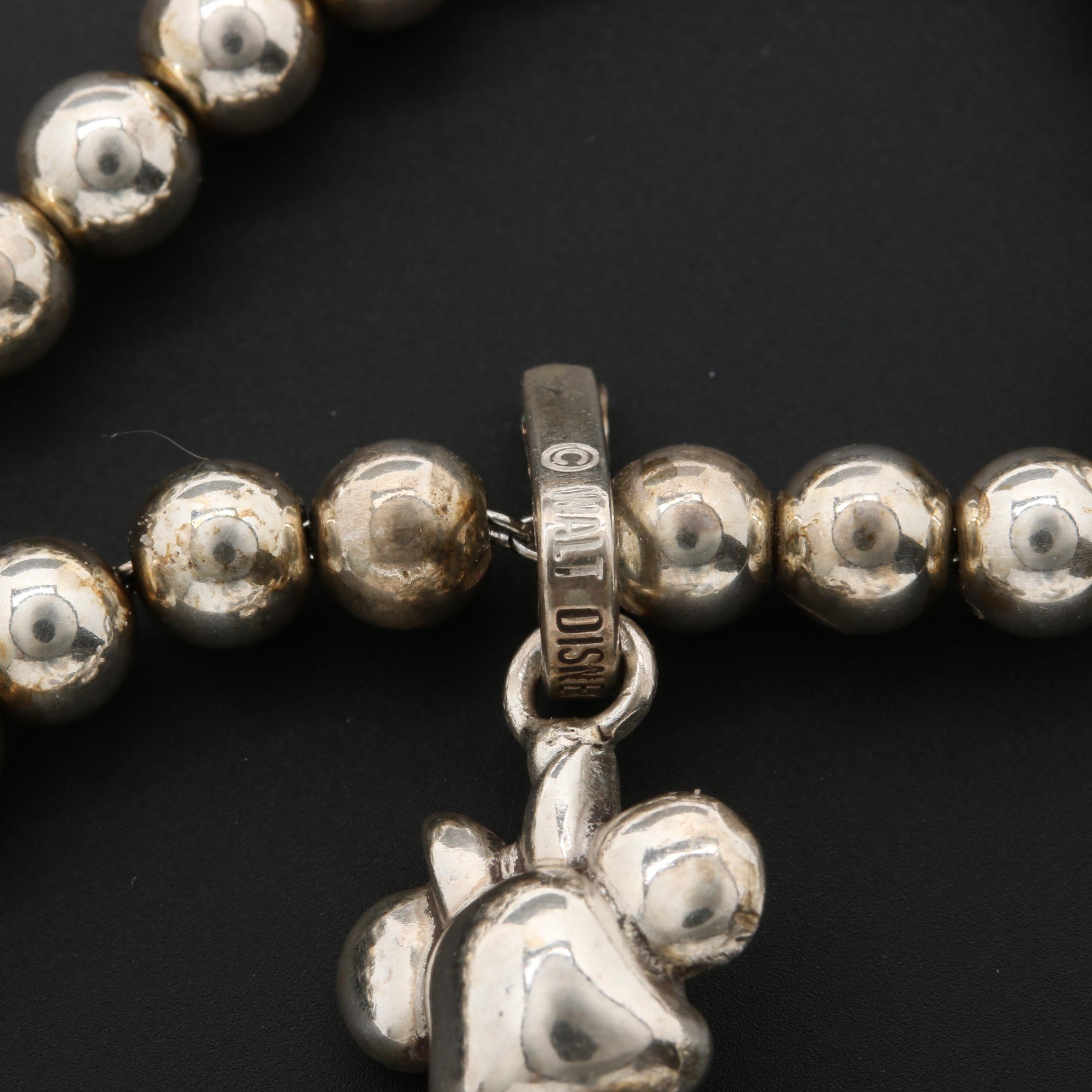Sterling Silver Beaded Necklace With Disney Charms