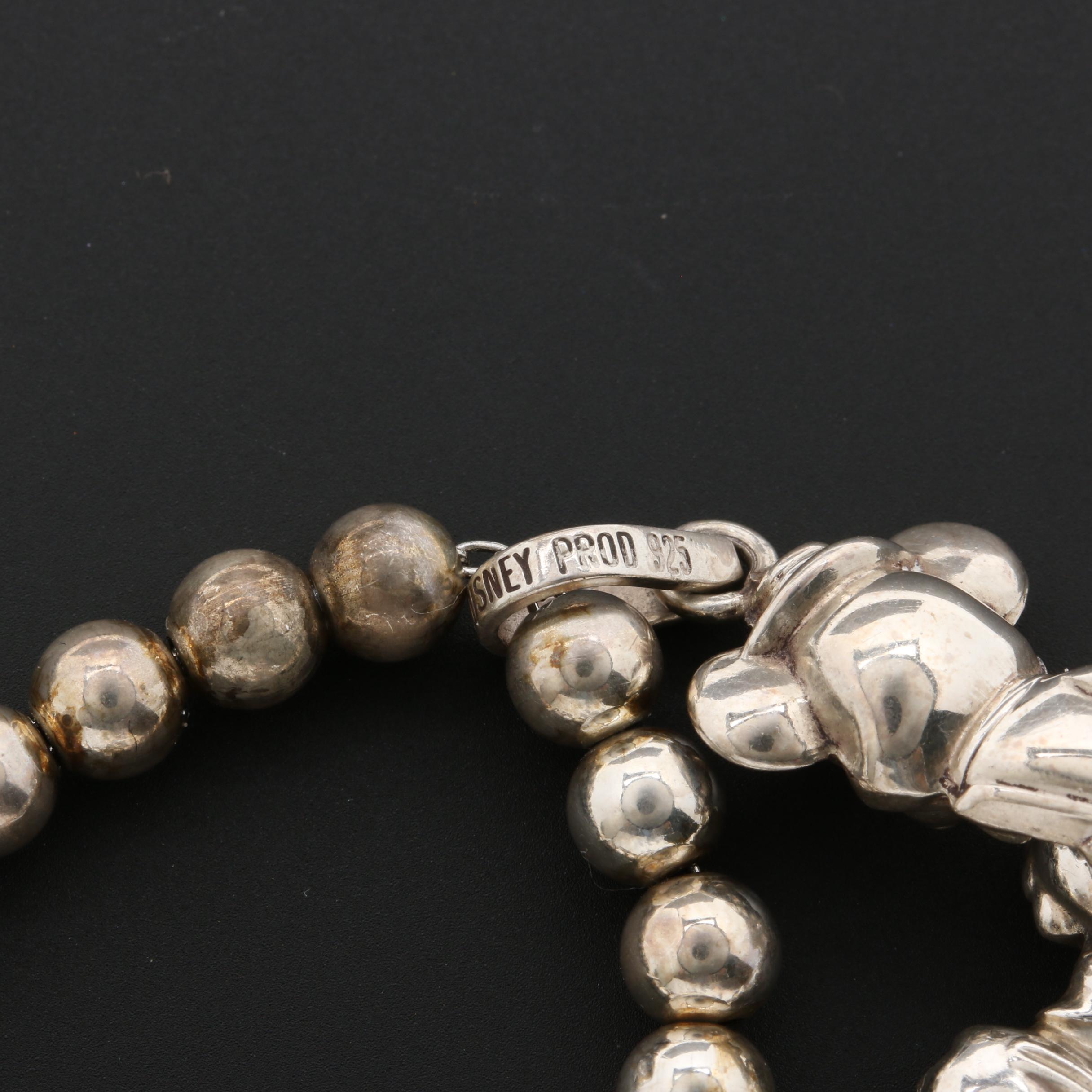 Sterling Silver Beaded Necklace With Disney Charms