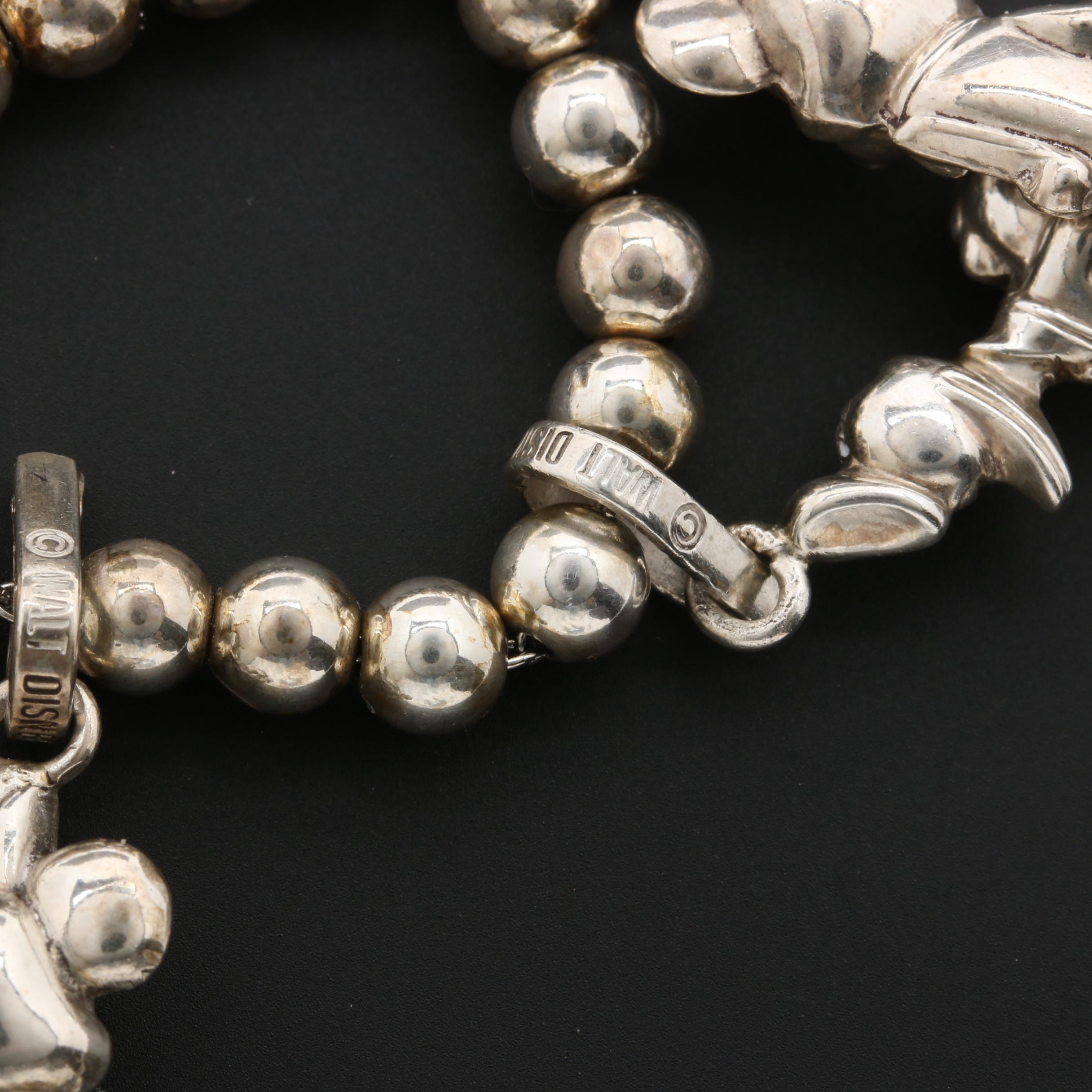 Sterling Silver Beaded Necklace With Disney Charms