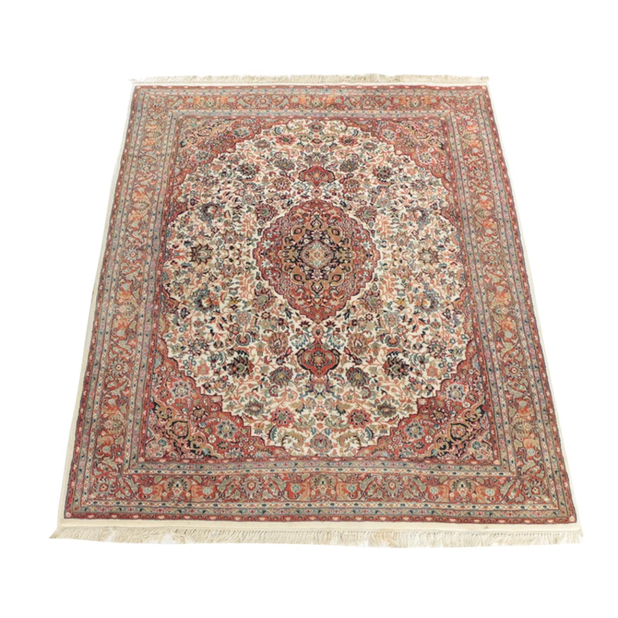 Finely Hand-Knotted Indo-Kashan Wool Area Rug