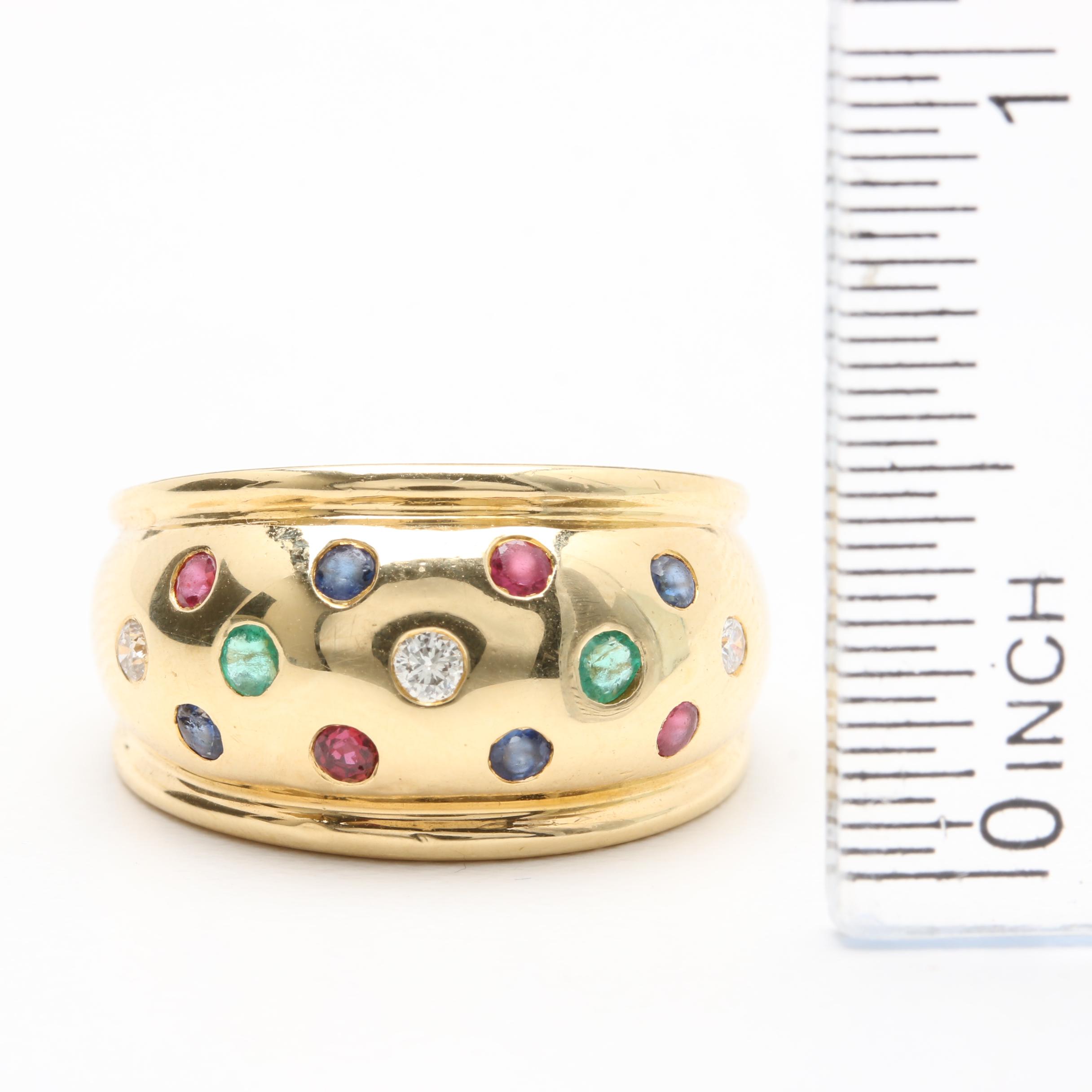 18K Yellow Gold Gemstone and Diamond Ring