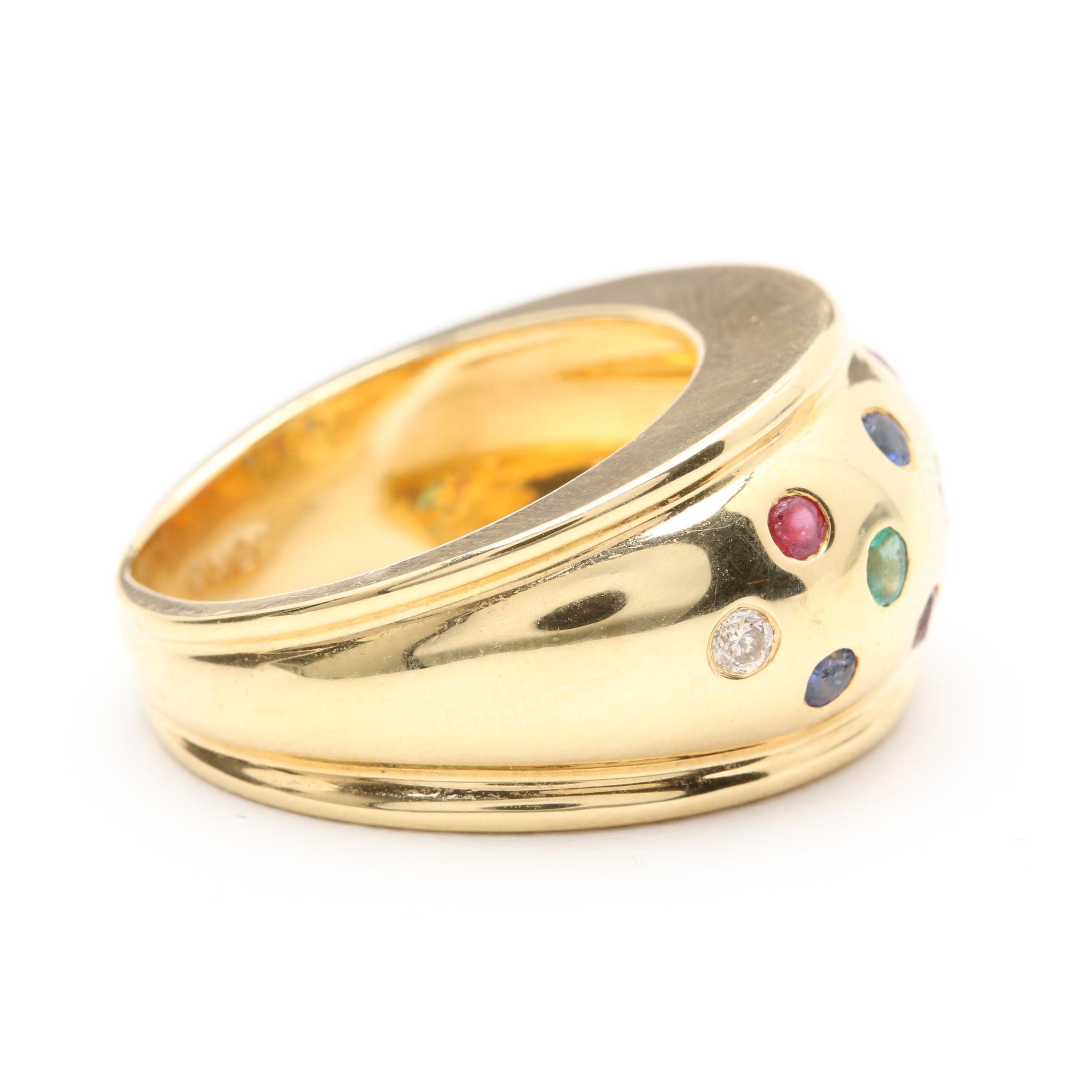 18K Yellow Gold Gemstone and Diamond Ring
